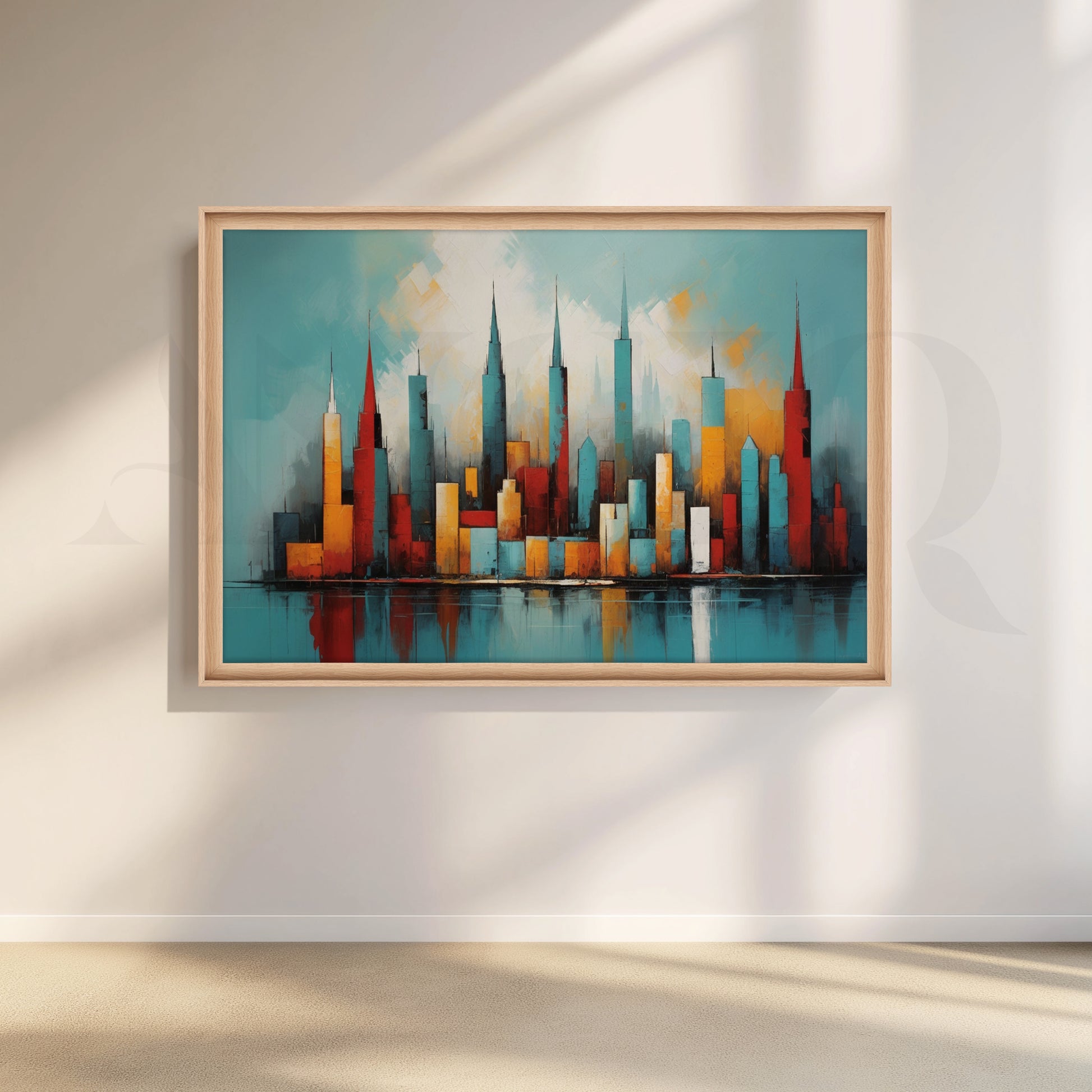 Modern Abstract City Skyline Canvas Artwork for Living Room