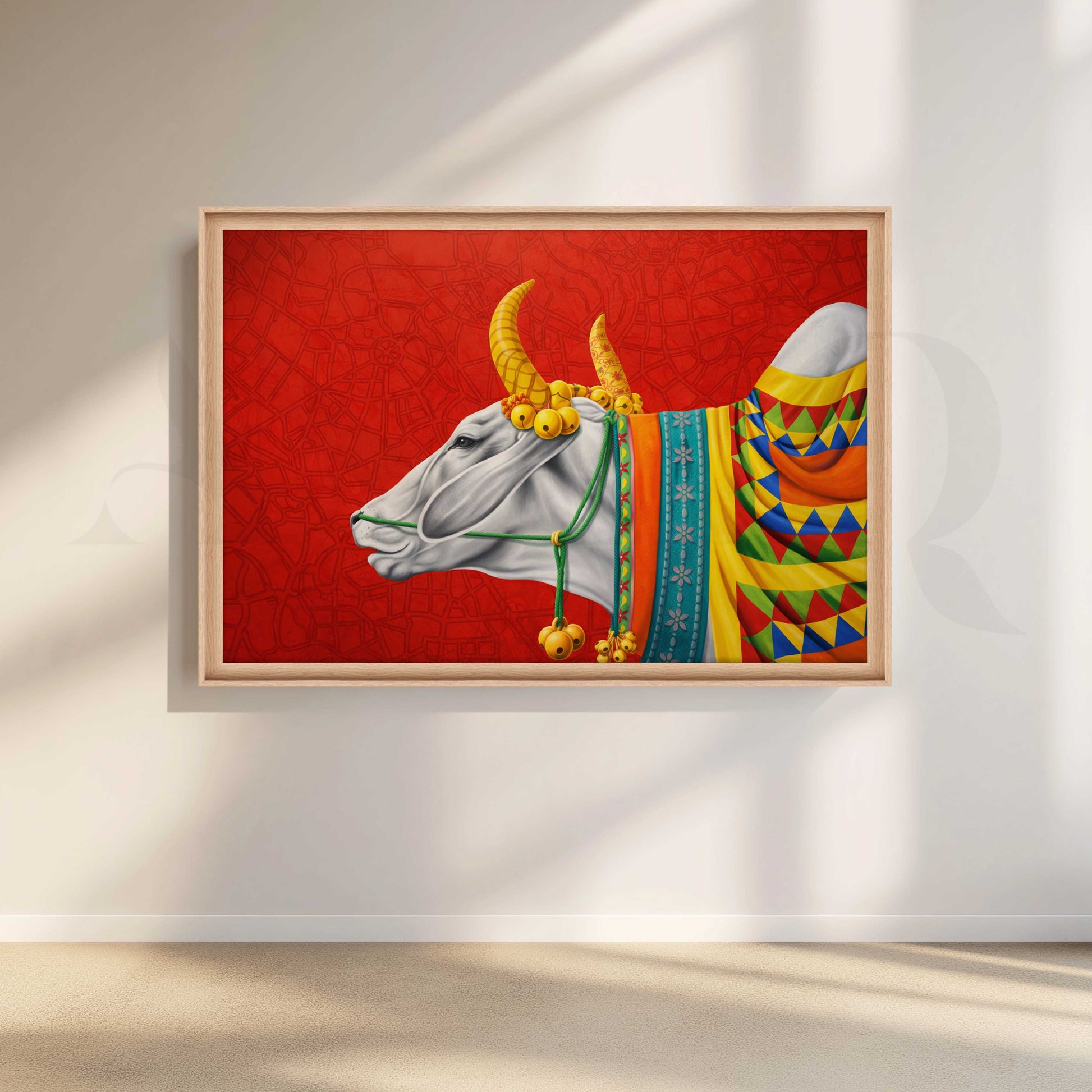 Vibrant Sacred Bull Canvas Artwork for Living Room