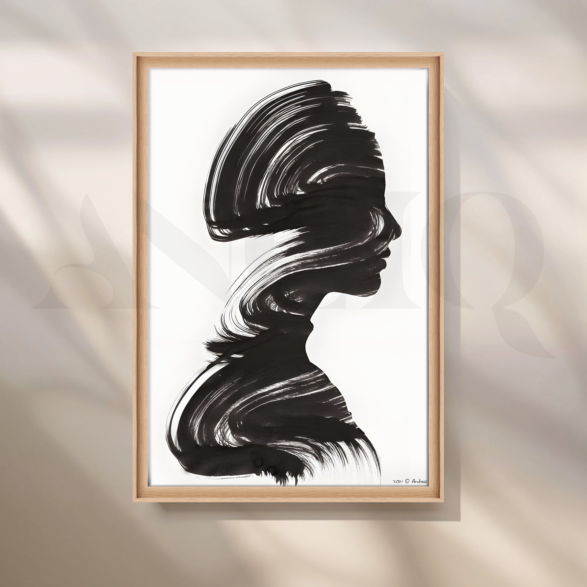 Minimalist Black Silhouette Portrait Canvas Artwork for Stylish Bedroom