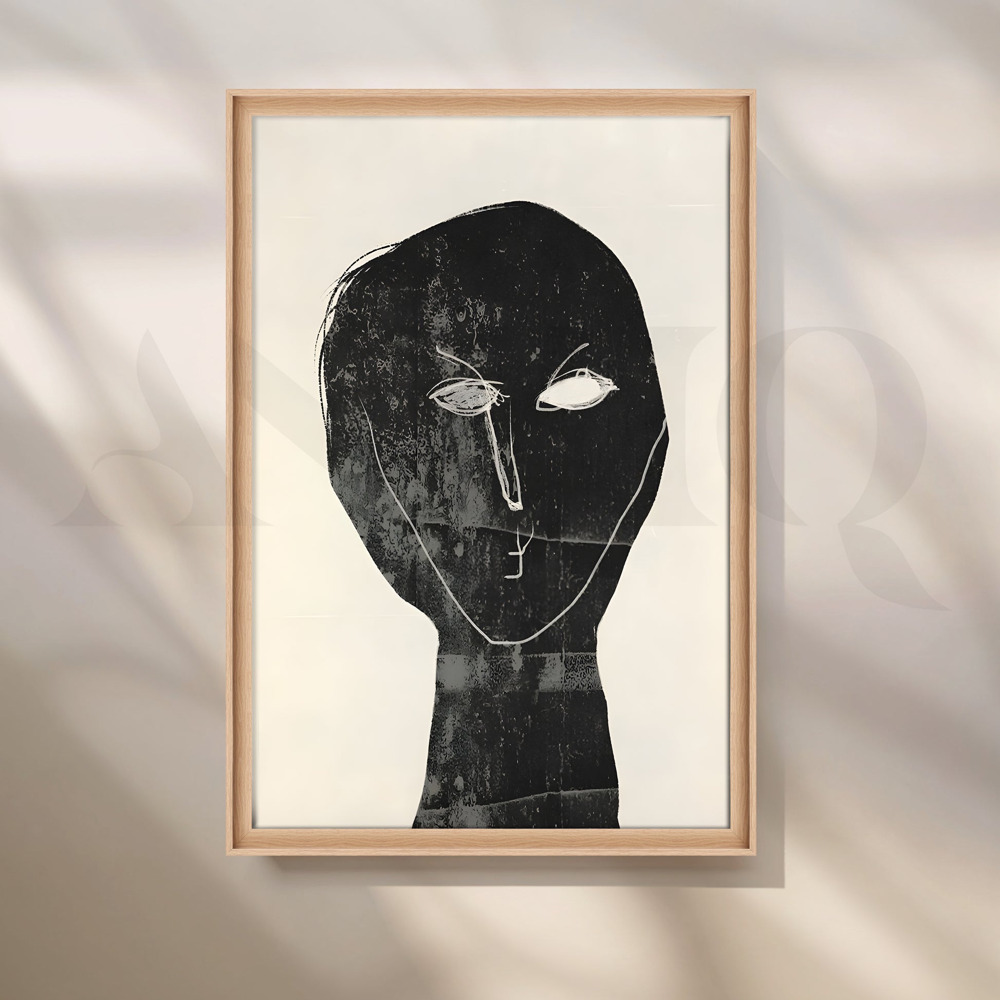Black Abstract Face Canvas Artwork for Office/Study Room