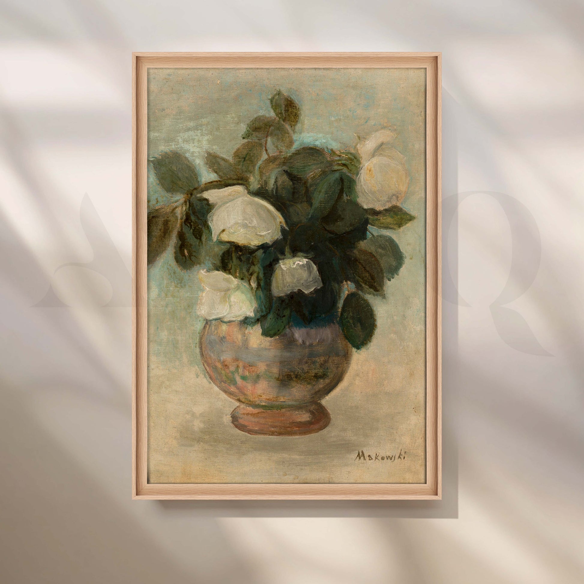 Vintage White Floral Vase Canvas Artwork for Entryway/Hallway
