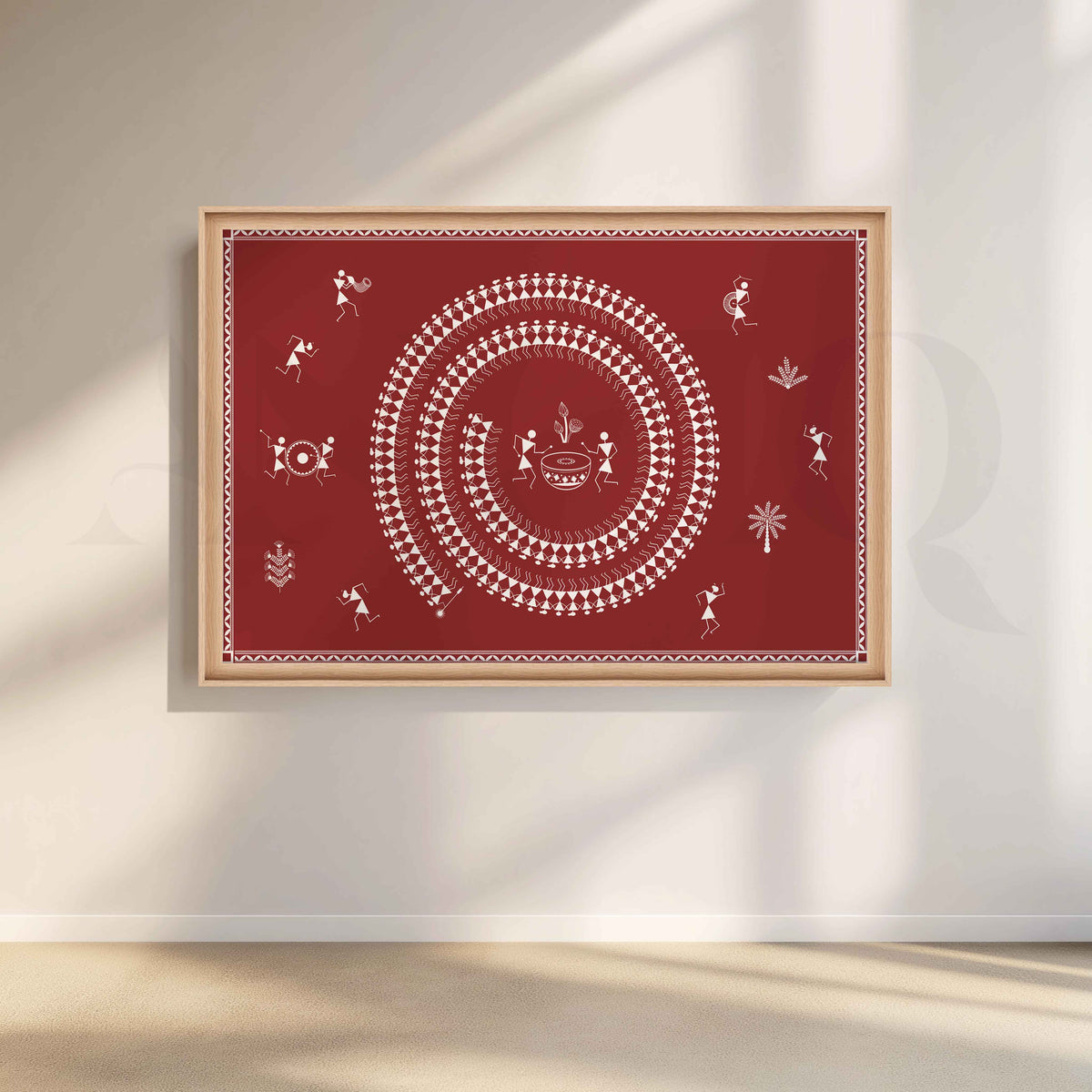 Warli Tribal Celebration Canvas Artwork with Nordic Float Frame Style