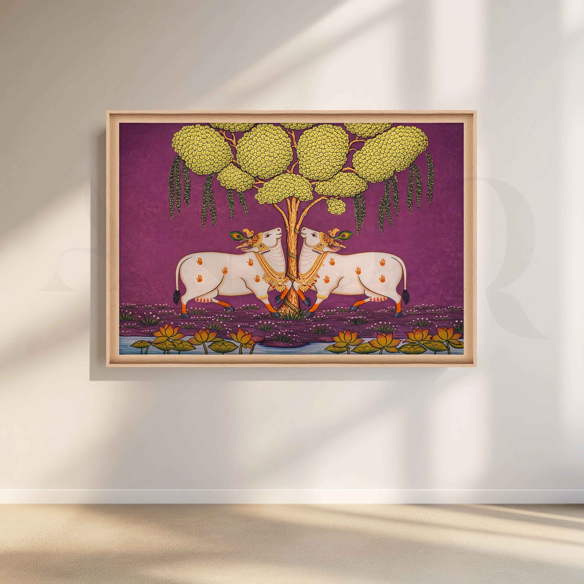 Twin Sacred Cows Under Tree Canvas Artwork for Living Room