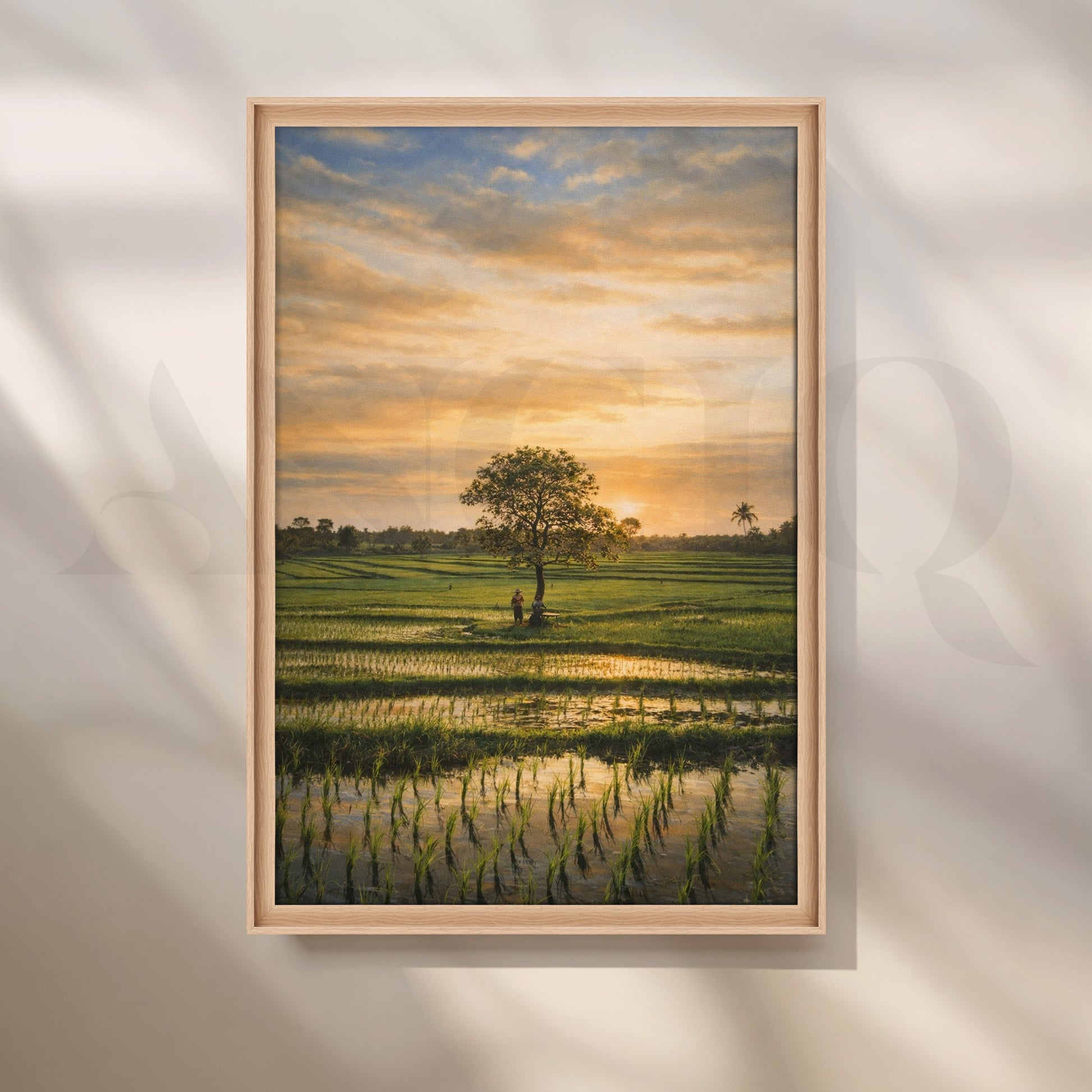 Golden Paddy Field Sunset Canvas Artwork for Living Room