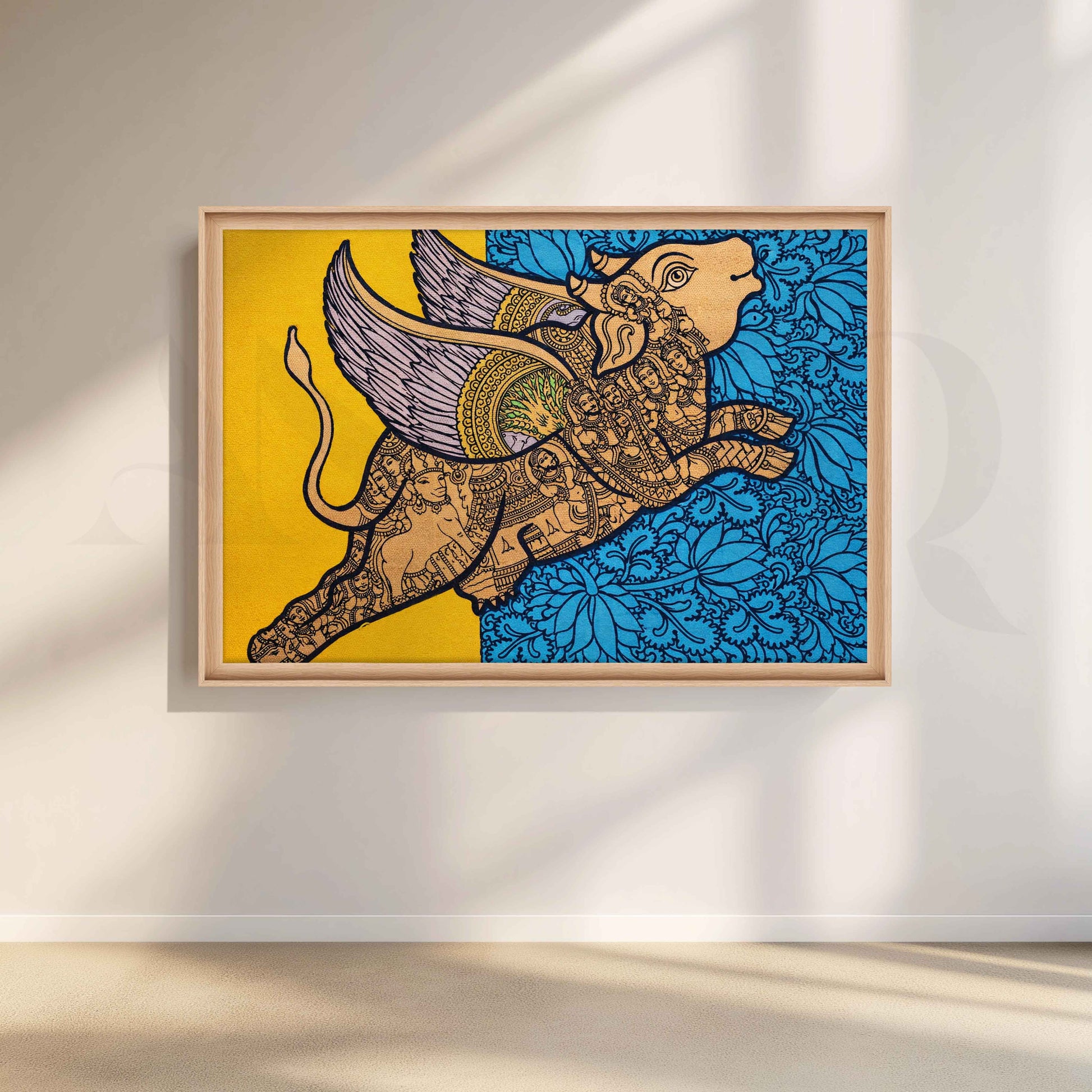 Ornate Winged Bull Canvas Artwork for Living Room