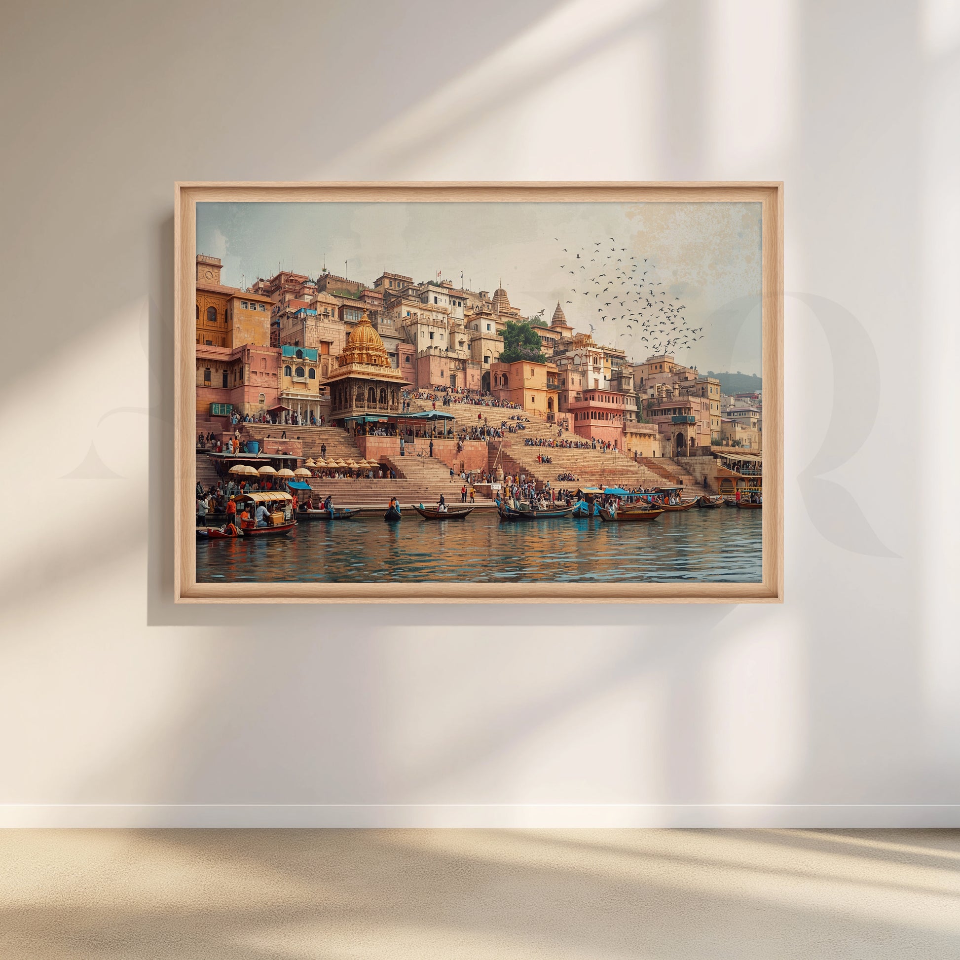 Varanasi Ghats Riverside Canvas Artwork for Living Room
