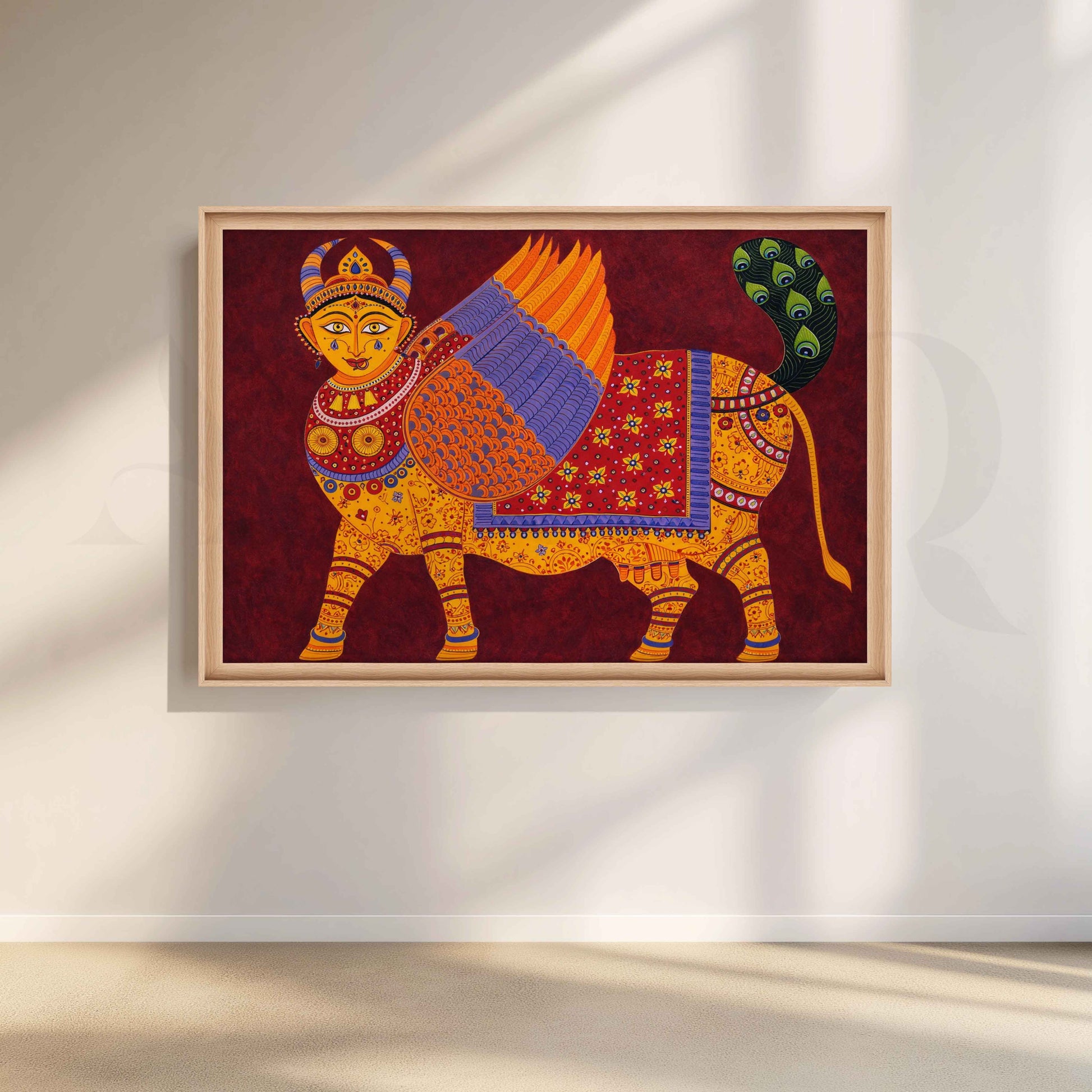 Folk Mythical Winged Creature Canvas Artwork for Living Room