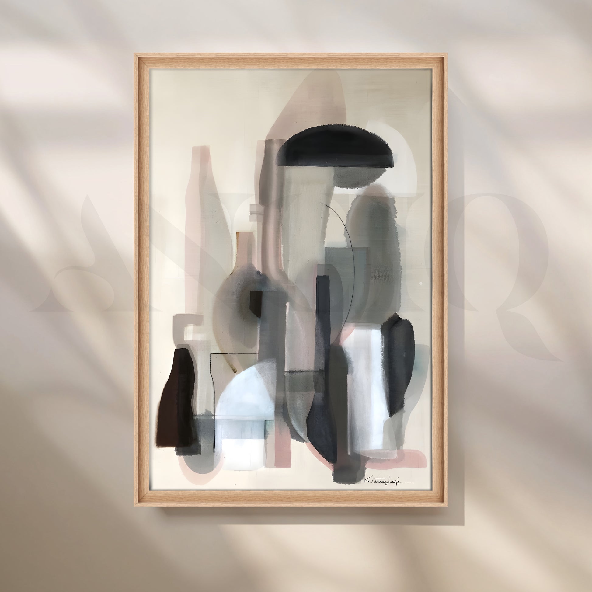 Muted Neutral Geometric Canvas Artwork for Stylish Bedroom