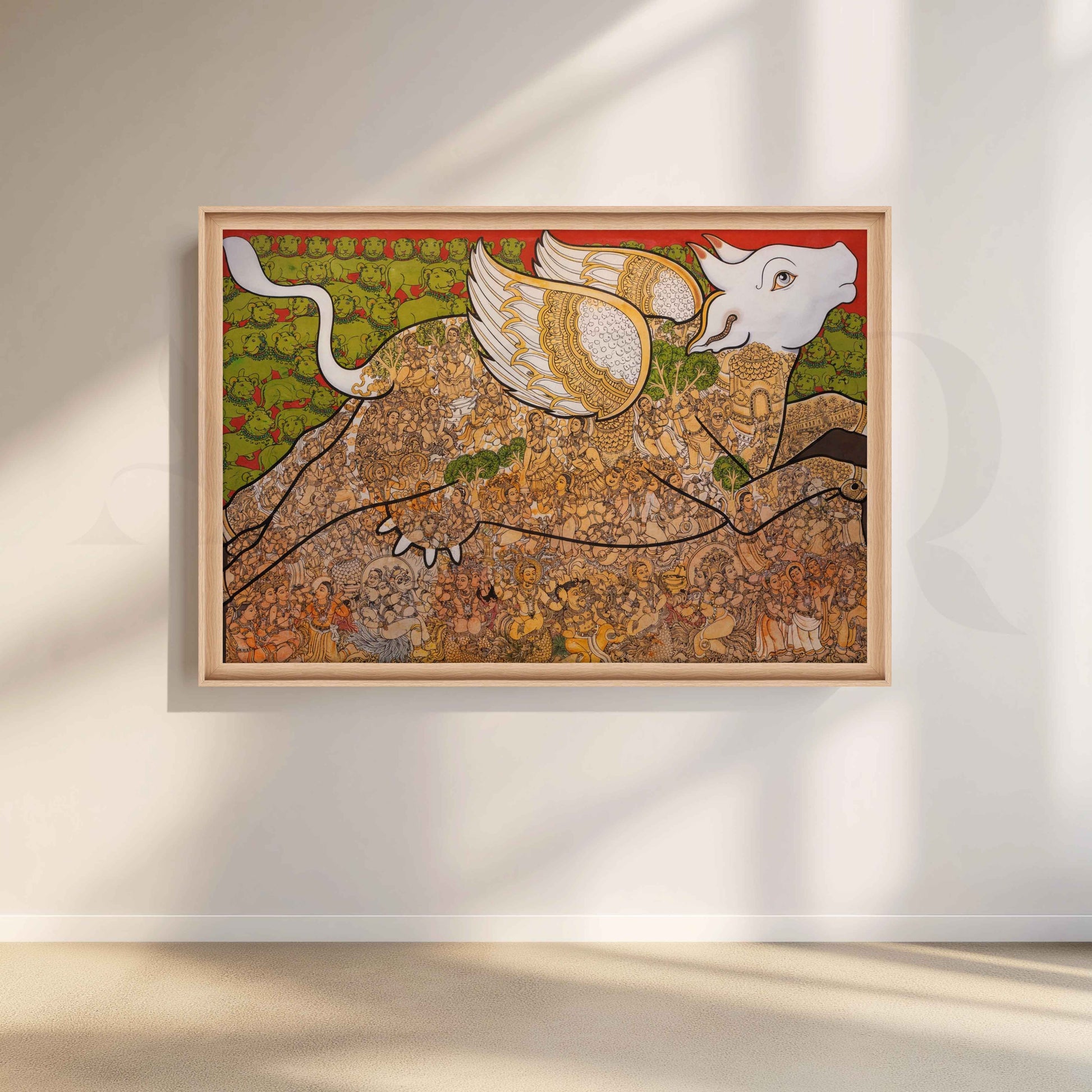 Intricate Winged Bull Heritage Canvas Artwork for Living Room