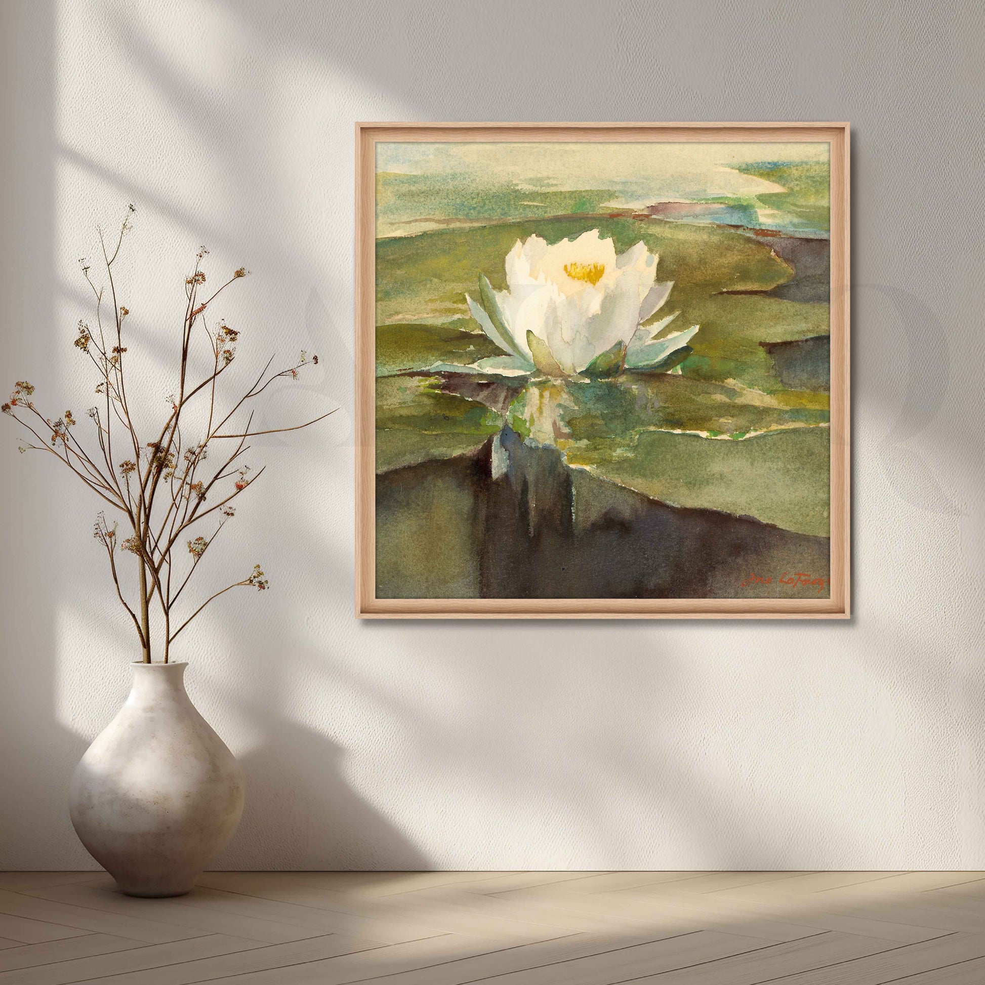 White Water Lily Botanical Canvas Artwork for Entryway/Hallway