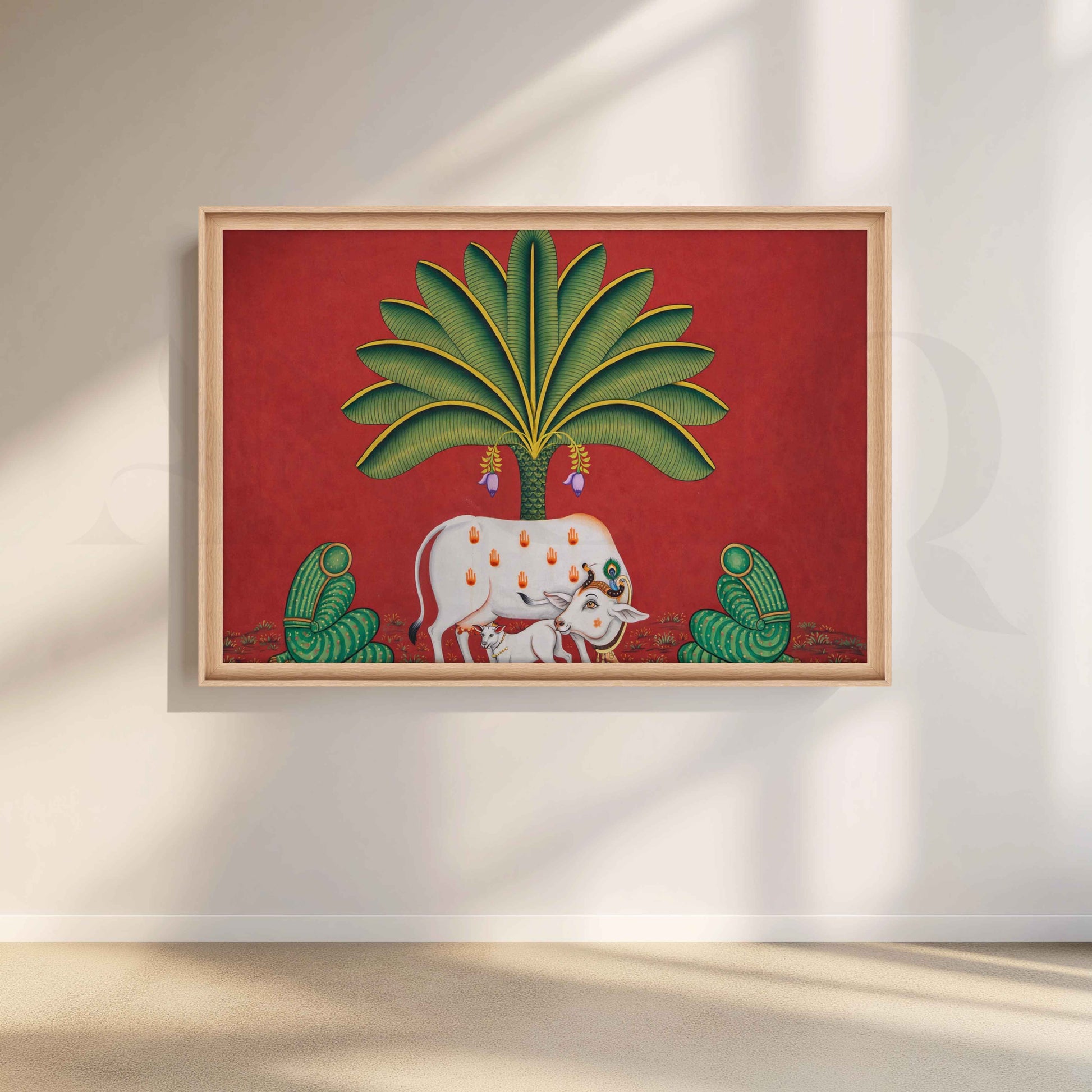 Sacred Cow Under Palm Tree Canvas Artwork for Living Room