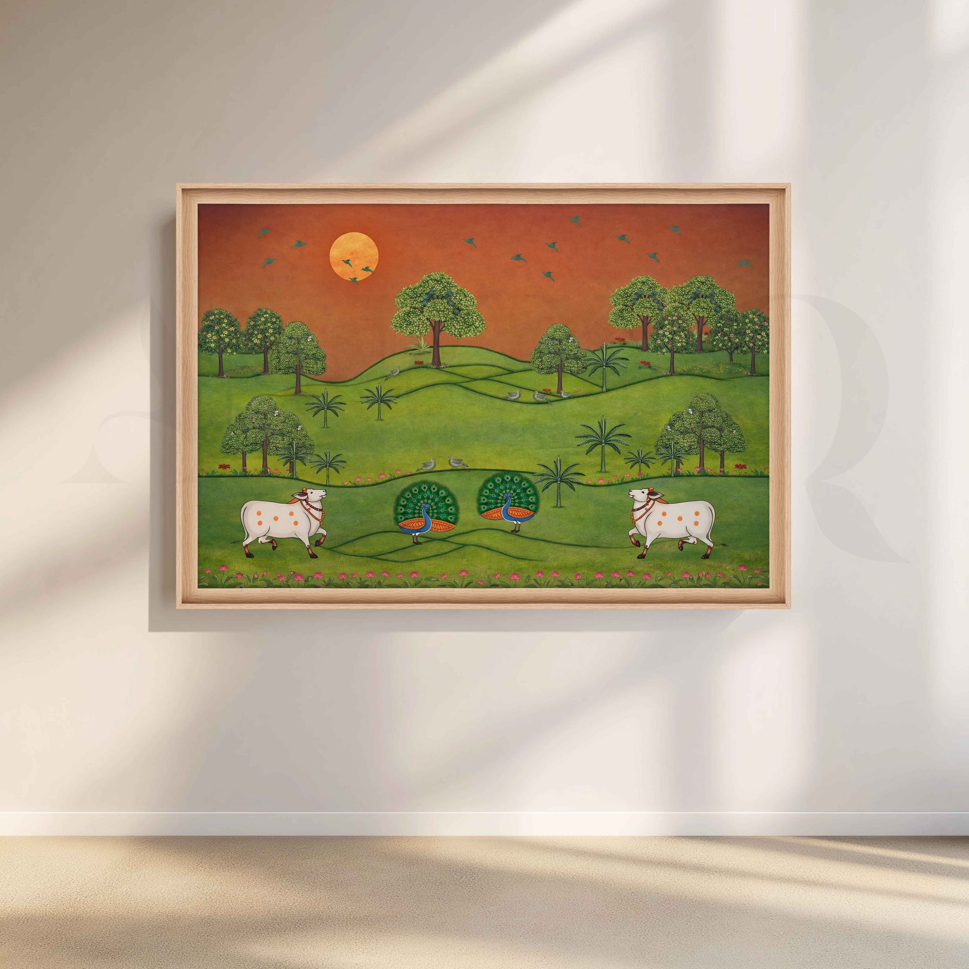 Pastoral Folk Landscape Canvas Artwork for Living Room