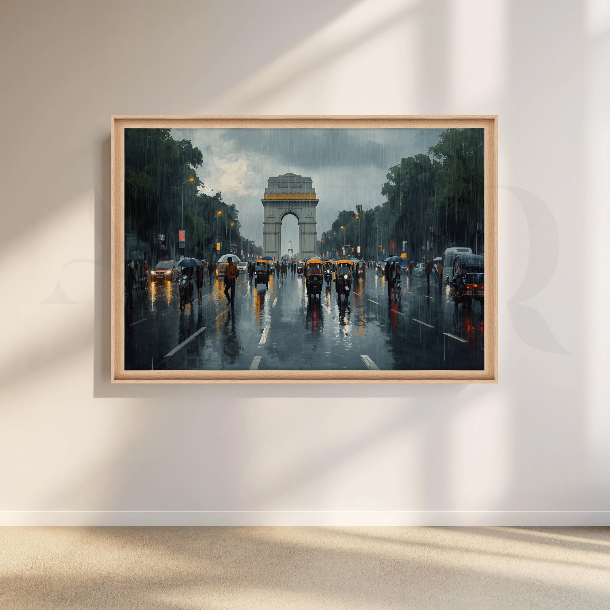 Rainy India Gate Street Canvas Artwork for Living Room