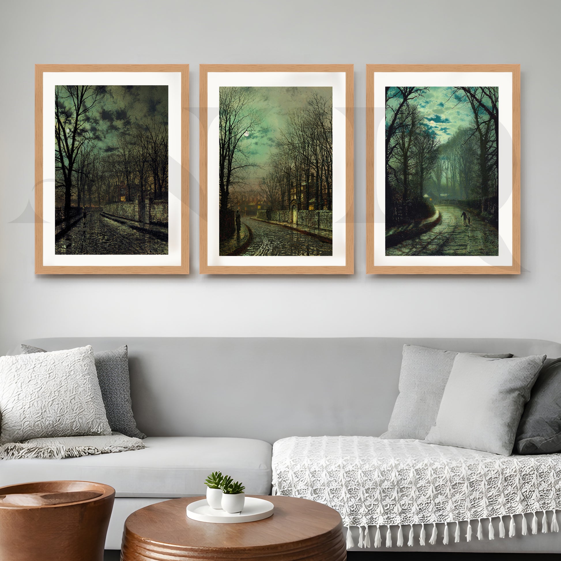Moody Twilight Streetscape Gallery Wall – Set of 3 Atmospheric Artworks - 18 x 24 Inches for Living Room