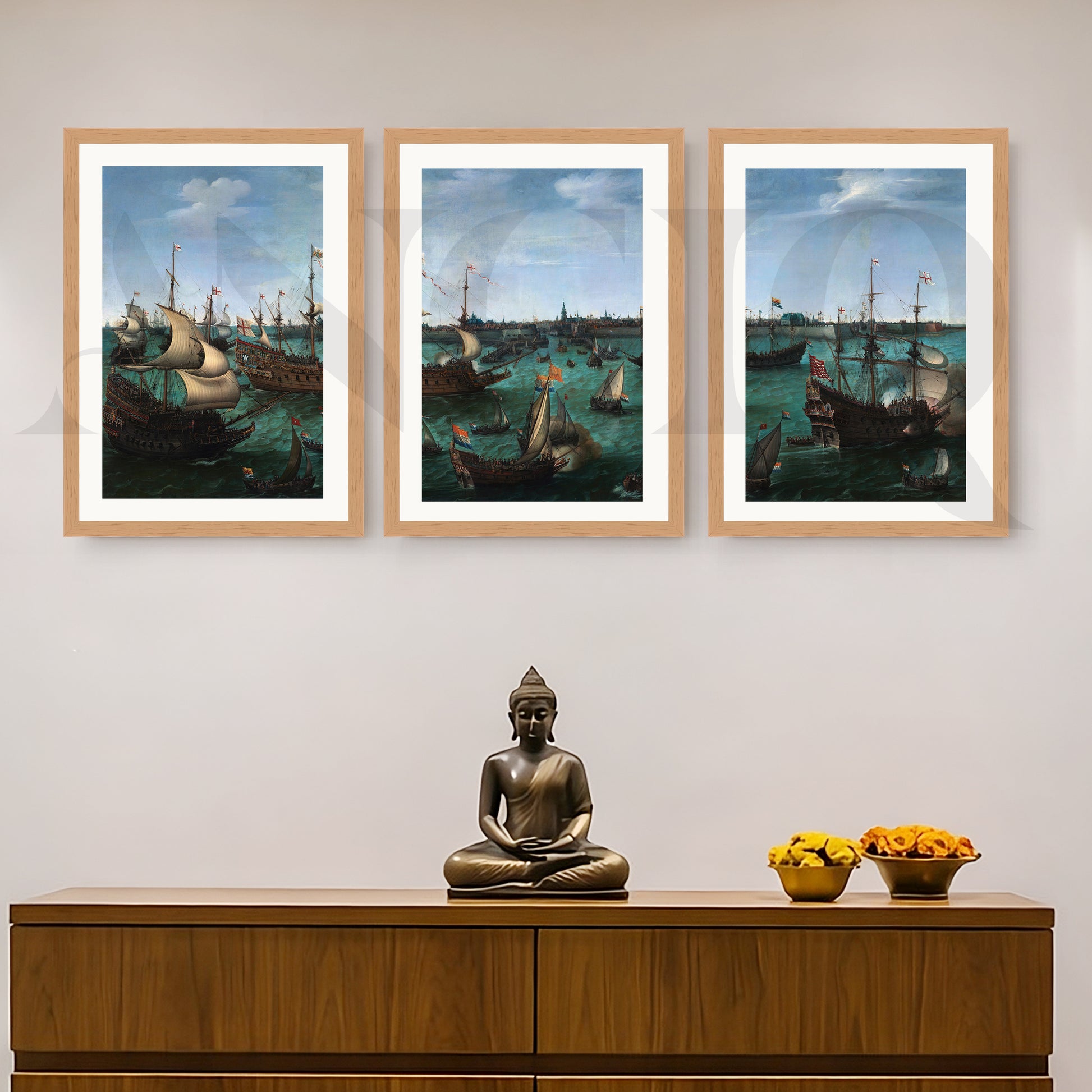 Historic Naval Fleet Gallery Wall – Set of 3 Classic Maritime Artworks - 18 x 24 Inches for Entryway/Hallway