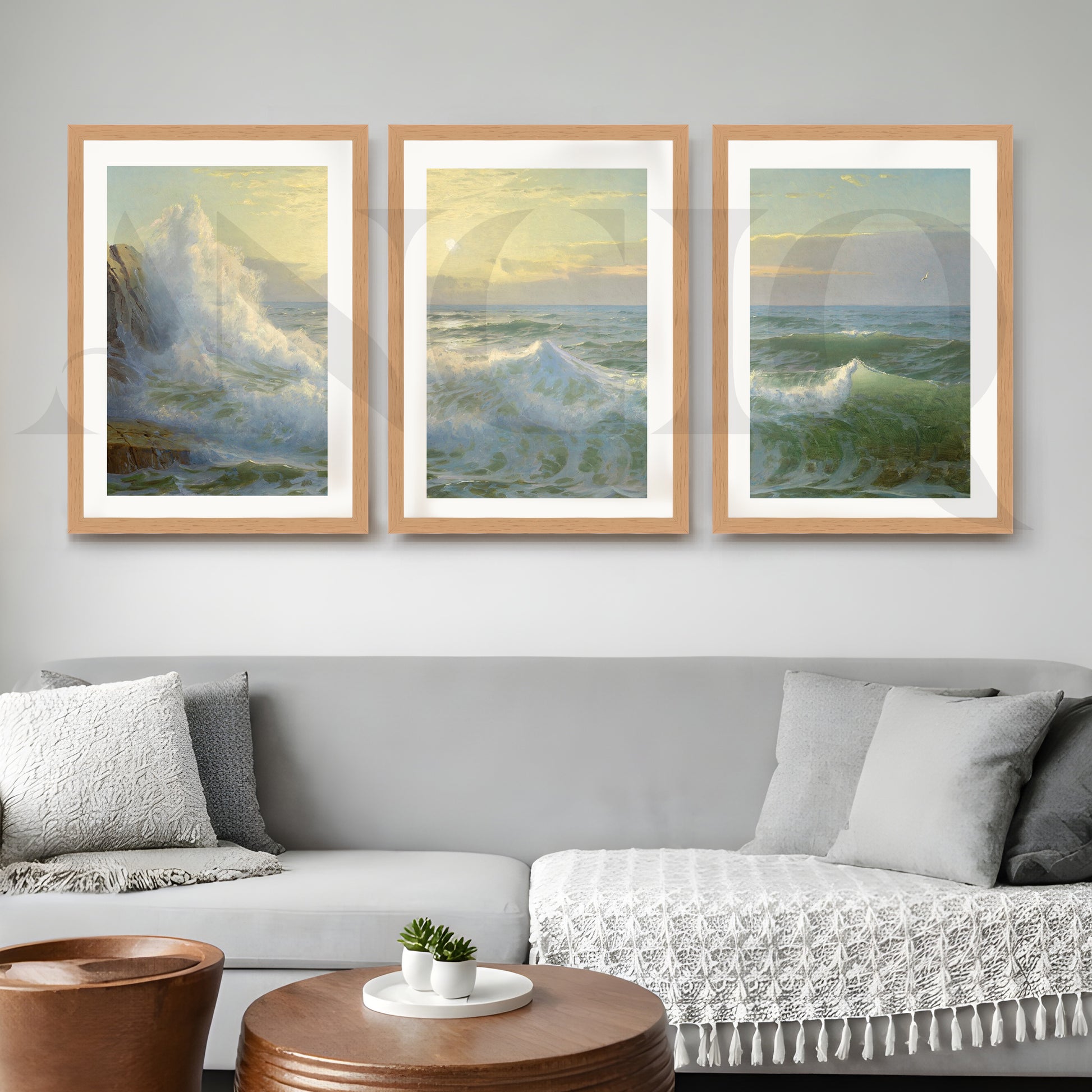 Ocean Waves Seascape Gallery Wall – Set of 3 Classic Coastal Artworks - 18 x 24 Inches for Living Room