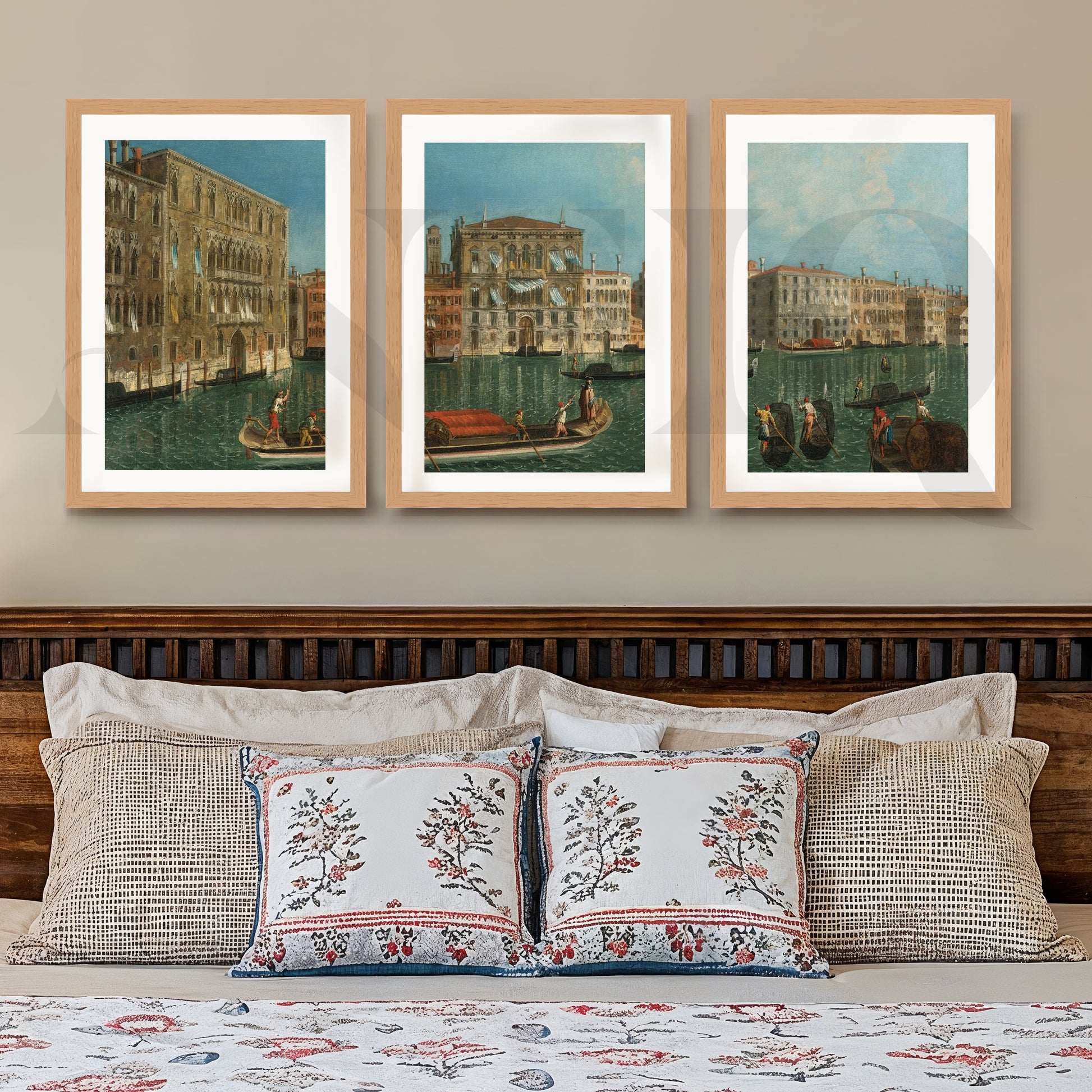 Venetian Canal Cityscape Gallery Wall – Set of 3 Classic European Artworks - 18 x 24 Inches for Stylish Bedroom