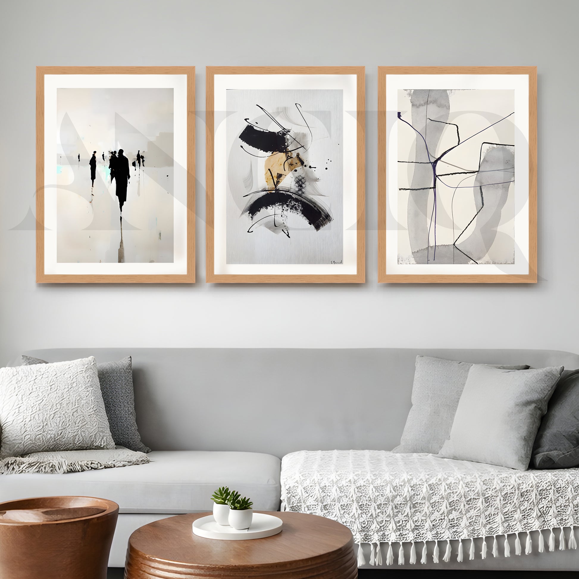 Minimal Ink Expressions Gallery Wall – Set of 3 Modern Abstract Artworks - 18 x 24 Inches for Entryway/Hallway