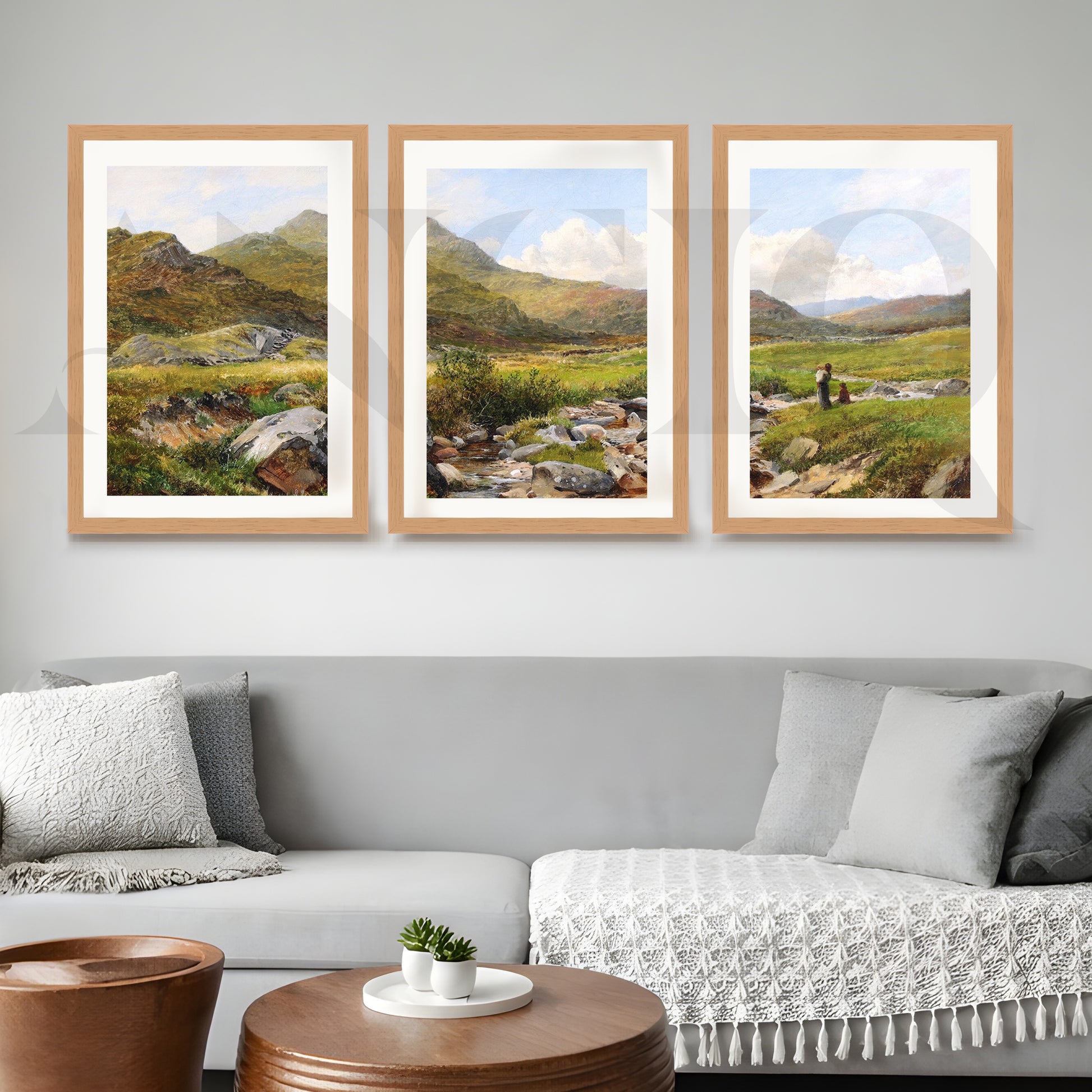 Highland Meadow Stream Gallery Wall – Set of 3 Classic Artworks - 18 x 24 Inches for Living Room