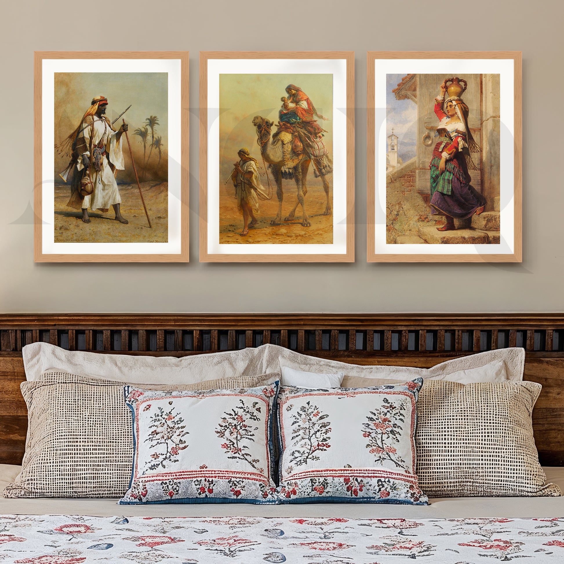 Vintage Desert Nomad Journey Gallery Wall – Set of 3 Classic Artworks - 18 x 24 Inches for Stylish Bedroom