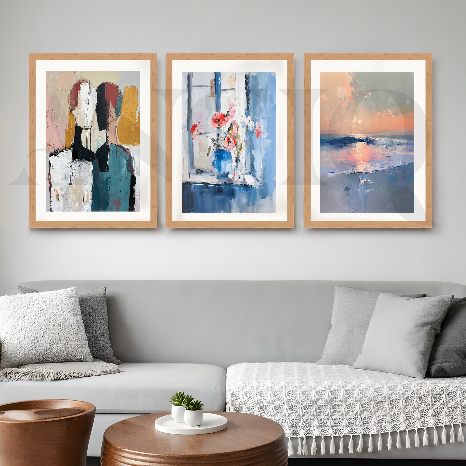 Contemporary Serenity Abstract Gallery Wall – Set of 3 Modern Artworks - 18 x 24 Inches for Living Room