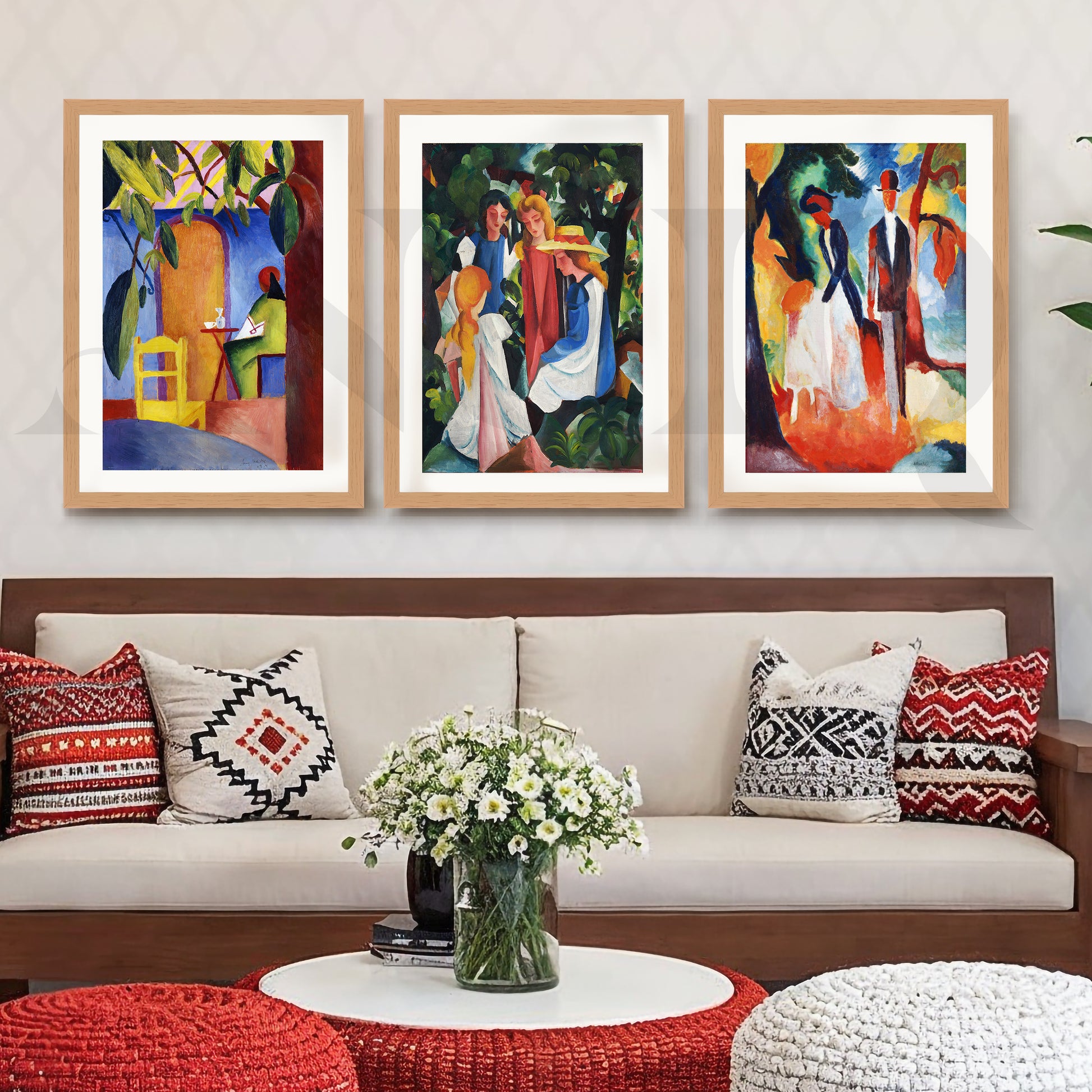 Expressionist Garden Scenes Gallery Wall – Set of 3 Modern Artworks - 18 x 24 Inches for Living Room