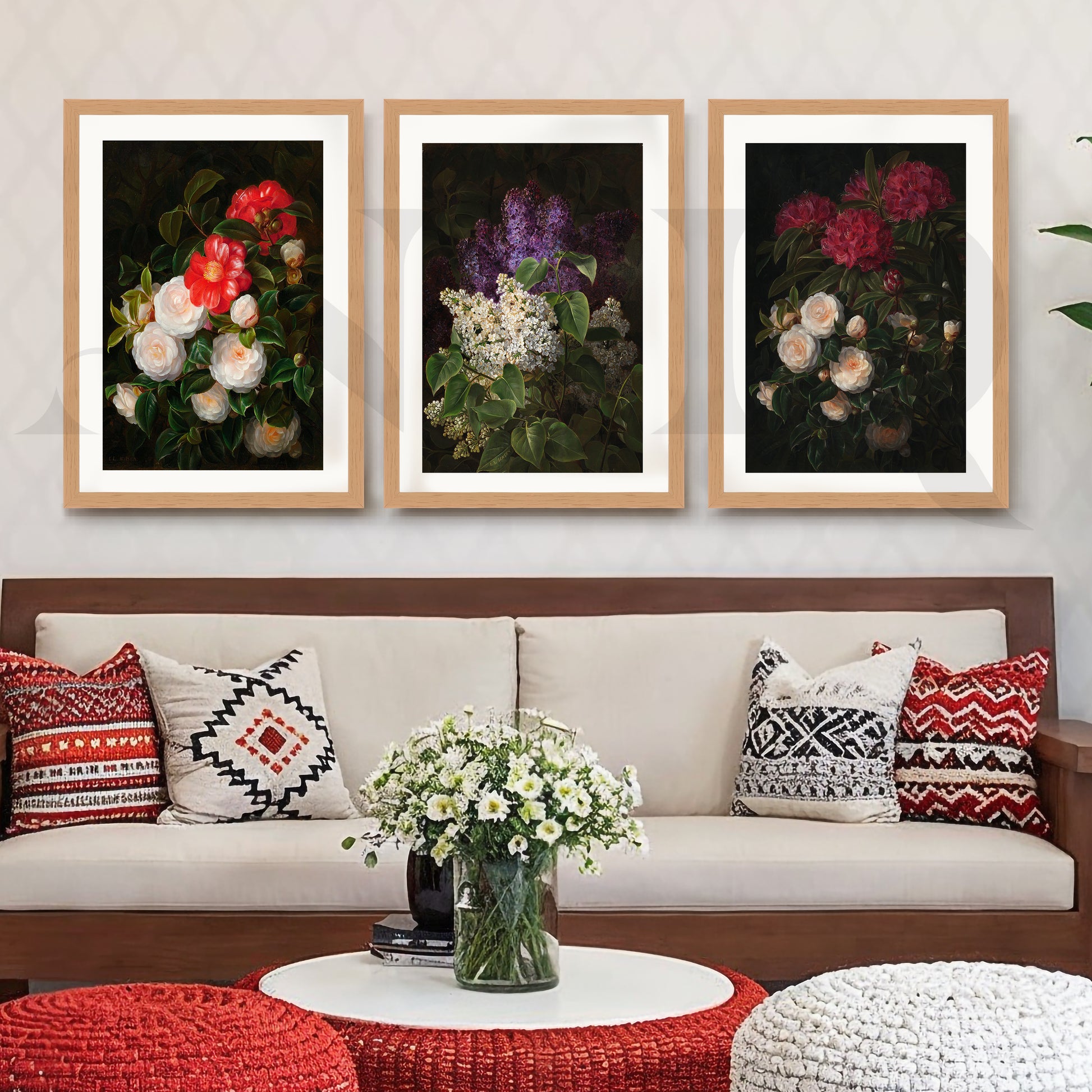 Vintage Botanical Bouquet Gallery Wall – Set of 3 Classic Floral Artworks - 18 x 24 Inches for Living Room