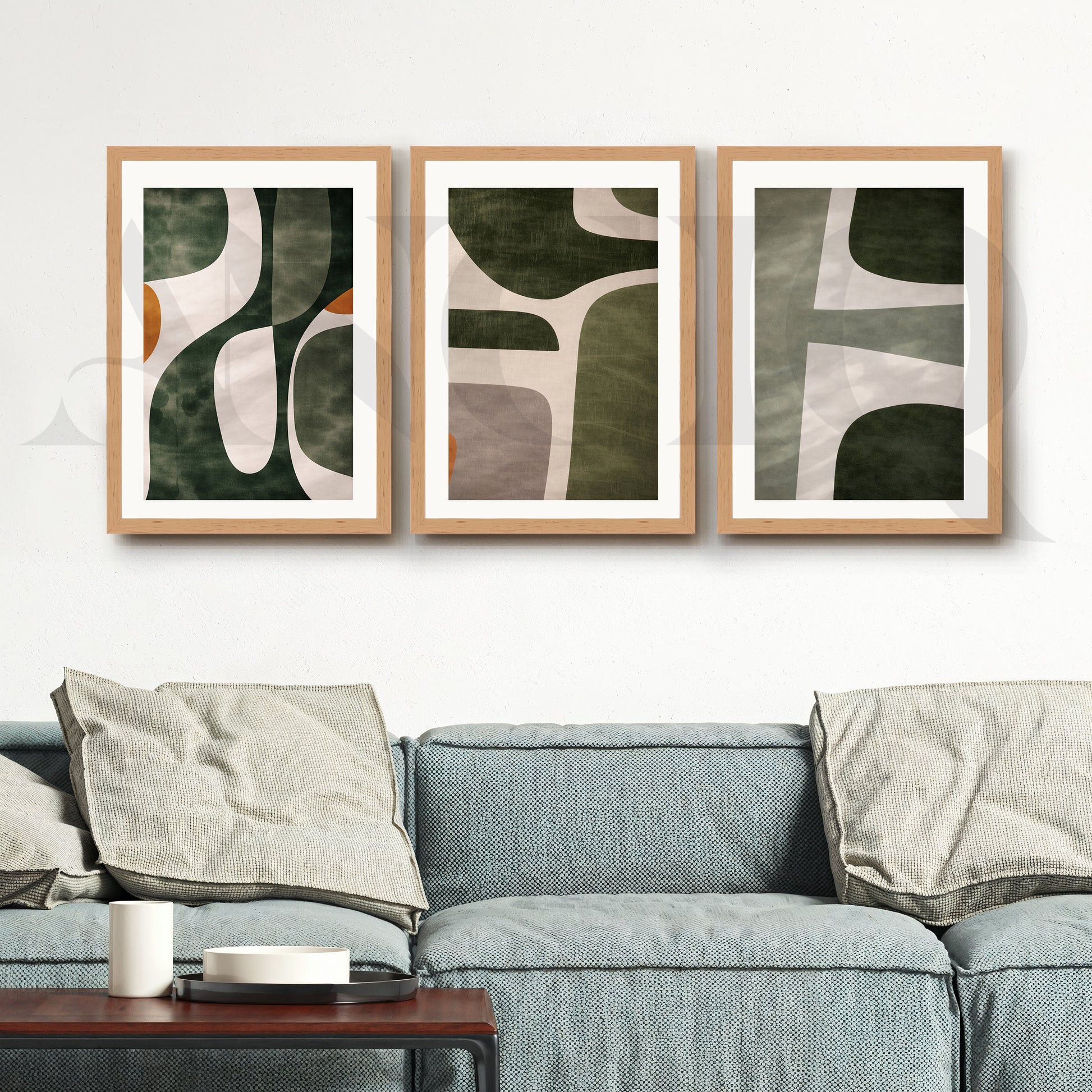 Organic Forms Abstract Gallery Wall – Set of 3 Contemporary Artworks - 18 x 24 Inches for Living Room
