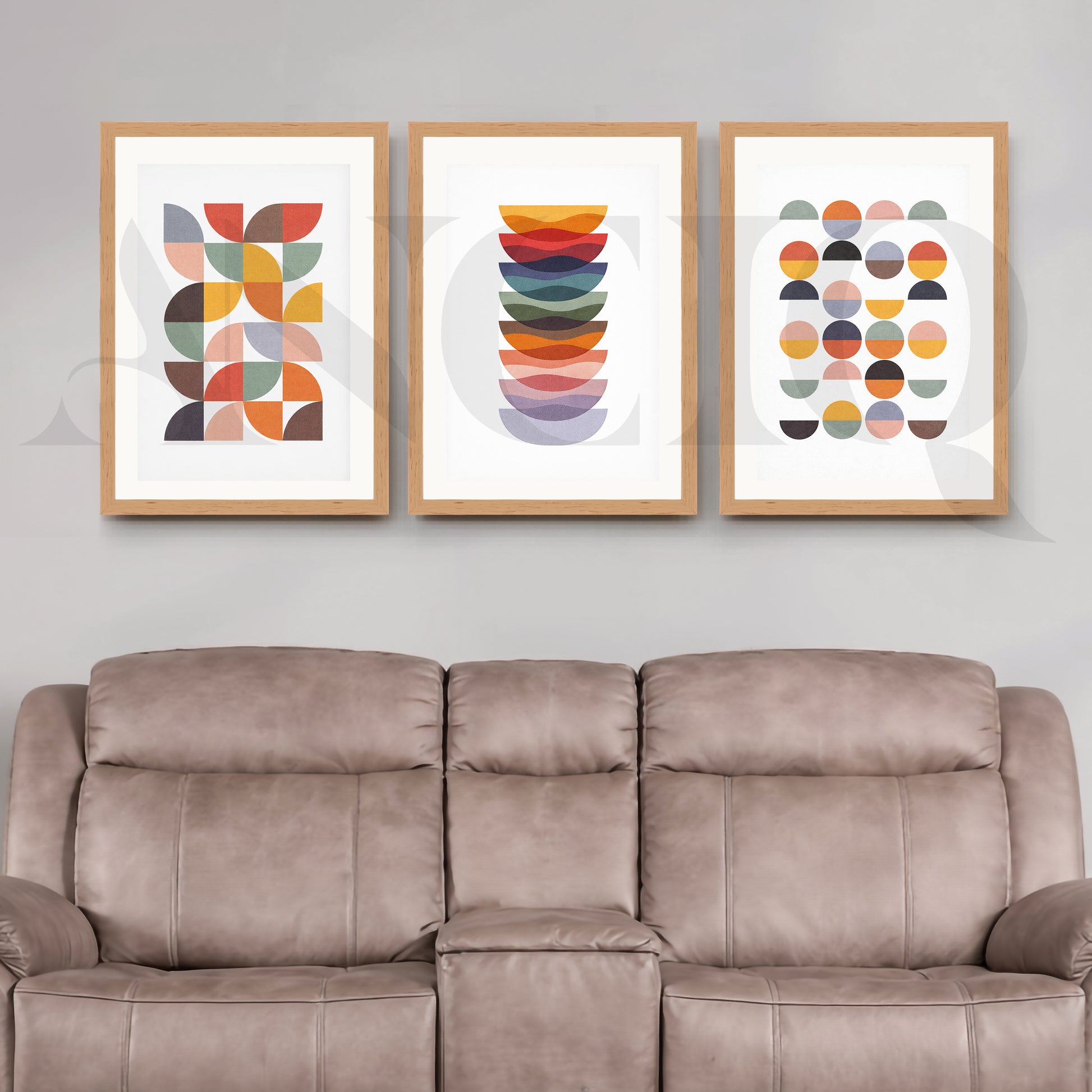 Retro Geometric Harmony Gallery Wall – Set of 3 Modern Abstract Artworks - 18 x 24 Inches for Living Room
