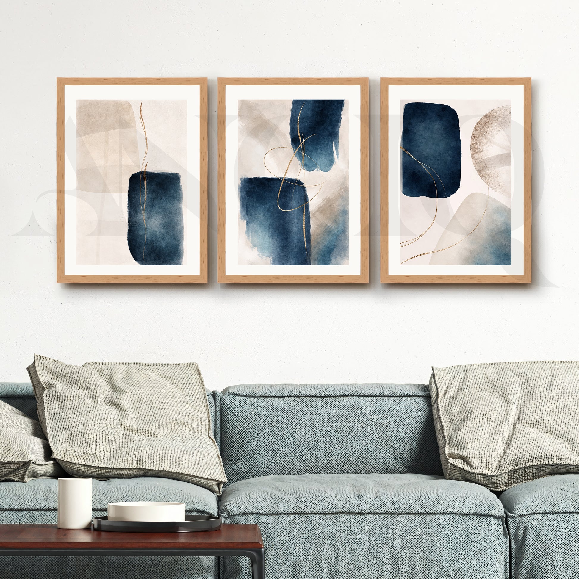 Midnight Blue Fluid Abstraction Gallery Wall – Set of 3 Contemporary Artworks - 18 x 24 Inches for Living Room