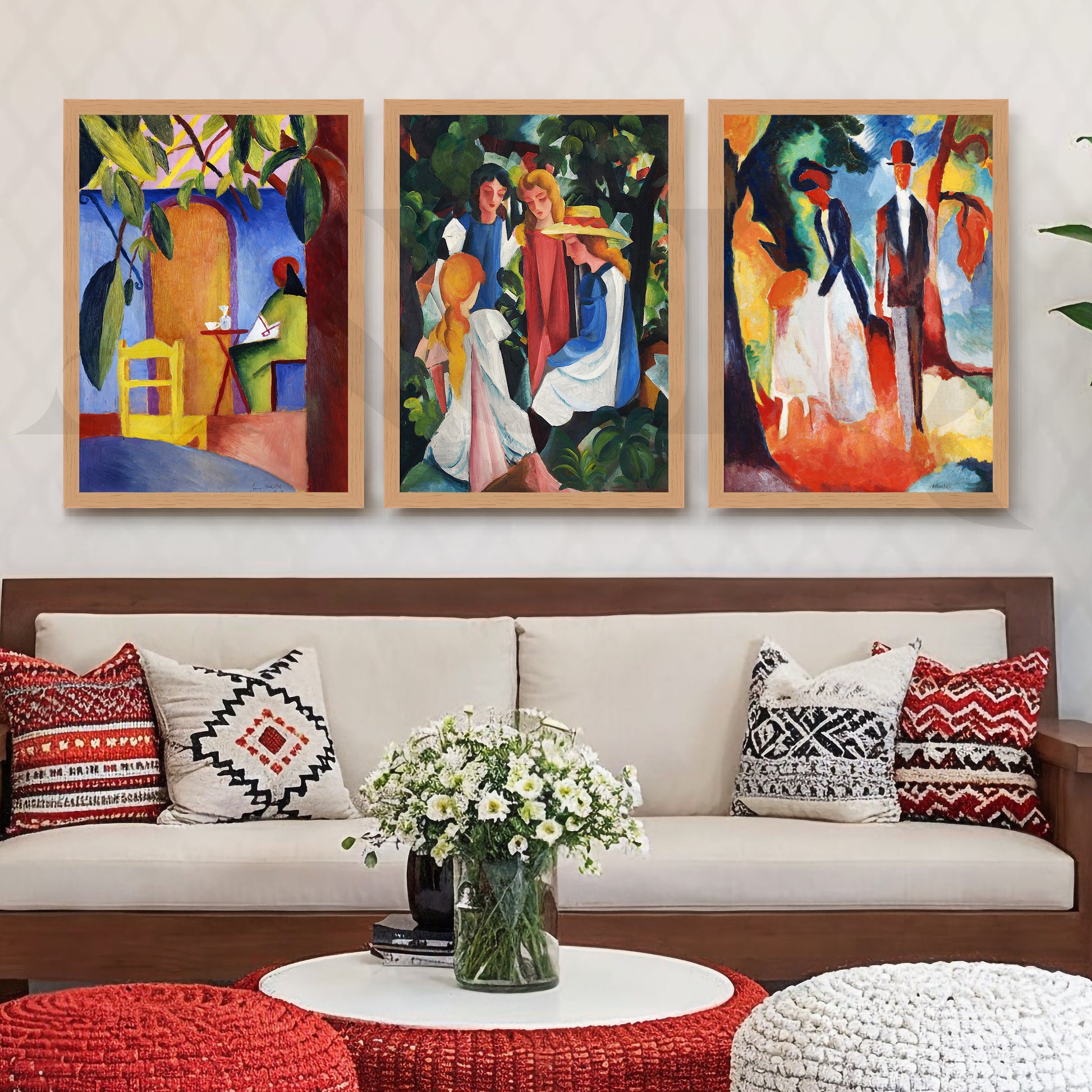 Expressionist Garden Scenes Gallery Wall – Set of 3 Modern Artworks - 18 x 24 Inches for Living Room