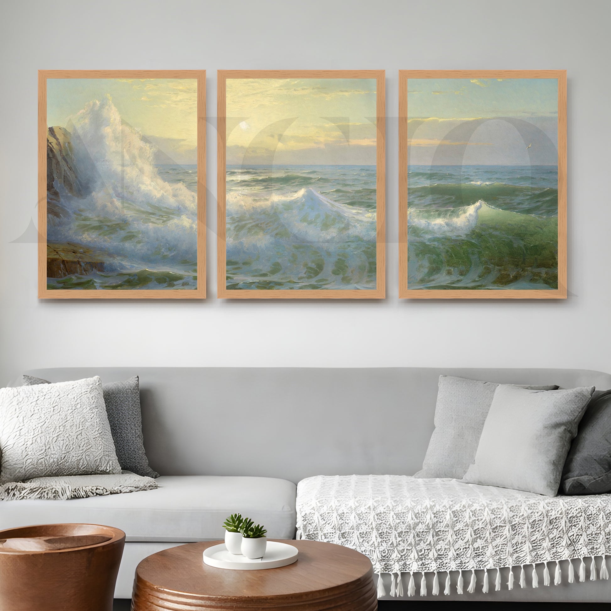 Ocean Waves Seascape Gallery Wall – Set of 3 Classic Coastal Artworks - 18 x 24 Inches for Living Room