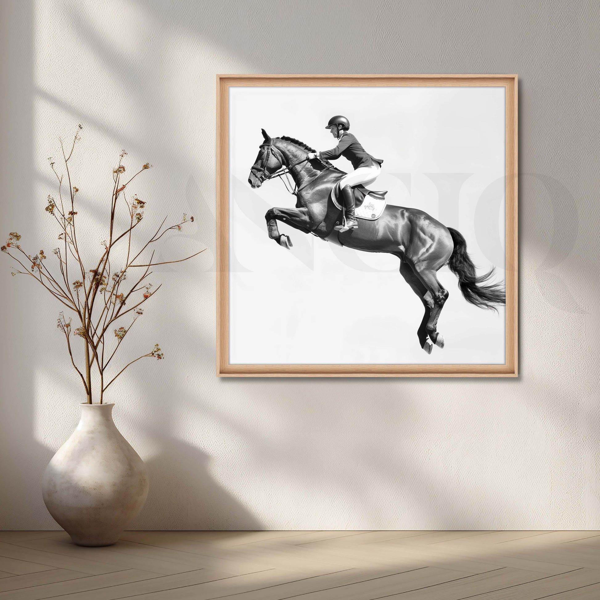 Monochrome Jumping Horse Canvas Artwork for Living Room