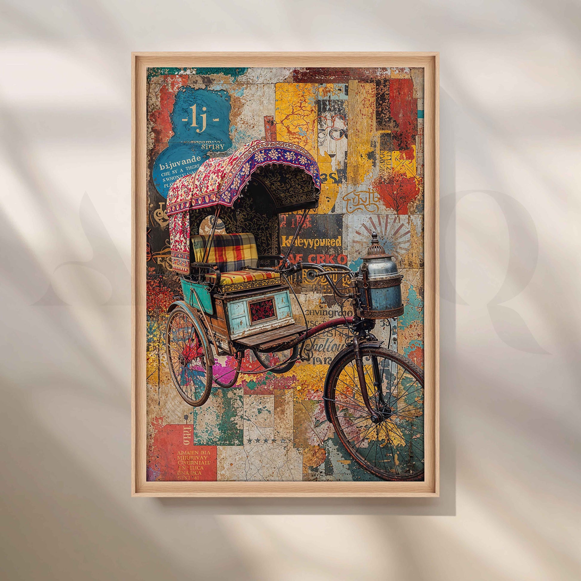 Vintage Rickshaw Pop Art Collage for Entryway/Hallway