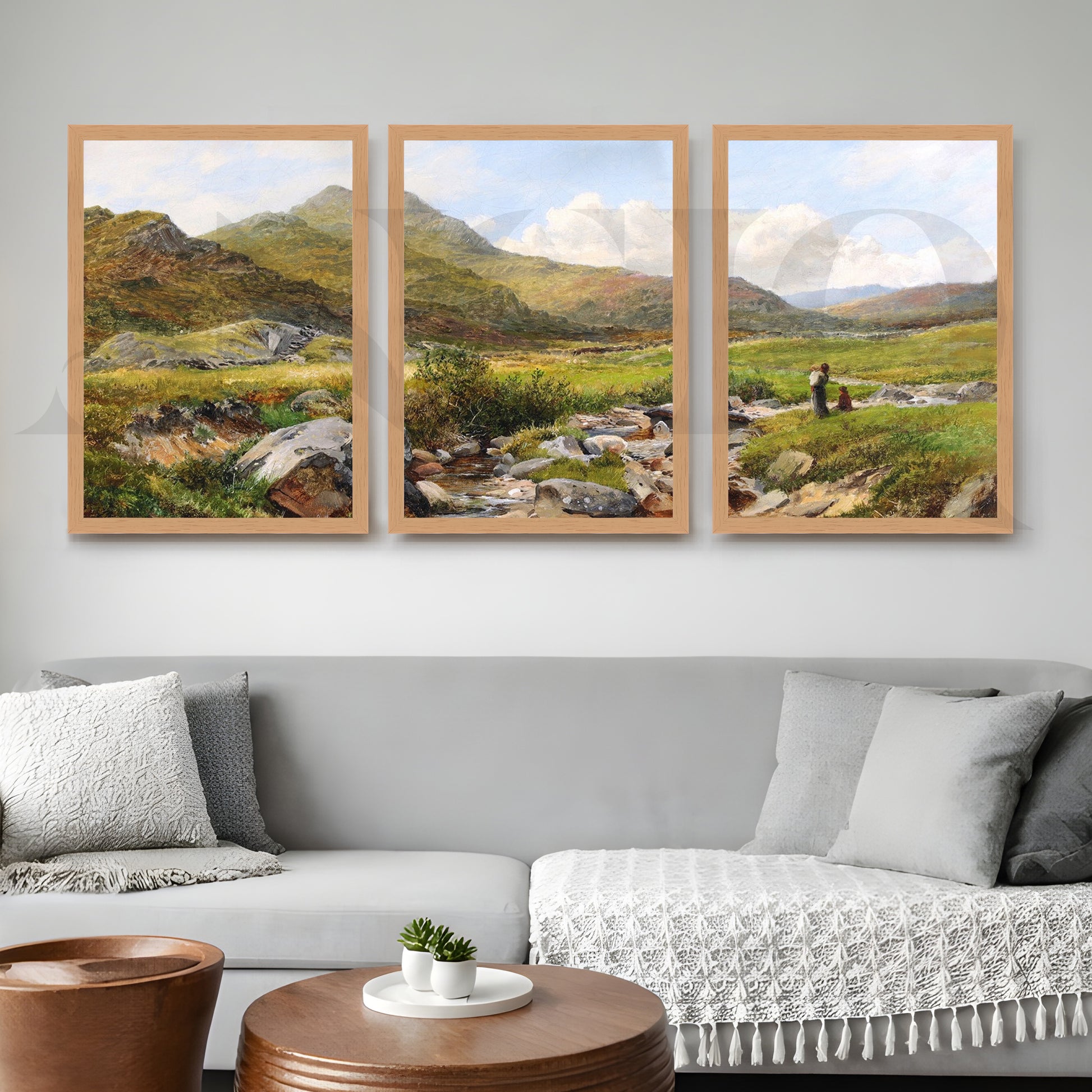 Highland Meadow Stream Gallery Wall – Set of 3 Classic Artworks - 18 x 24 Inches for Living Room