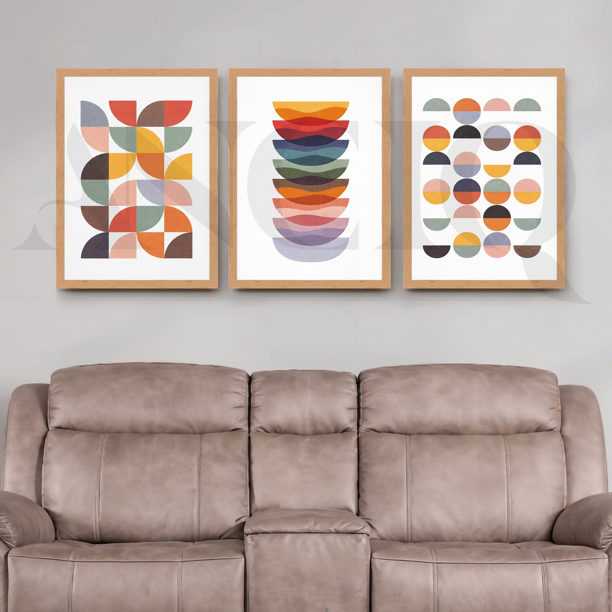 Retro Geometric Harmony Gallery Wall – Set of 3 Modern Abstract Artworks - 18 x 24 Inches for Living Room