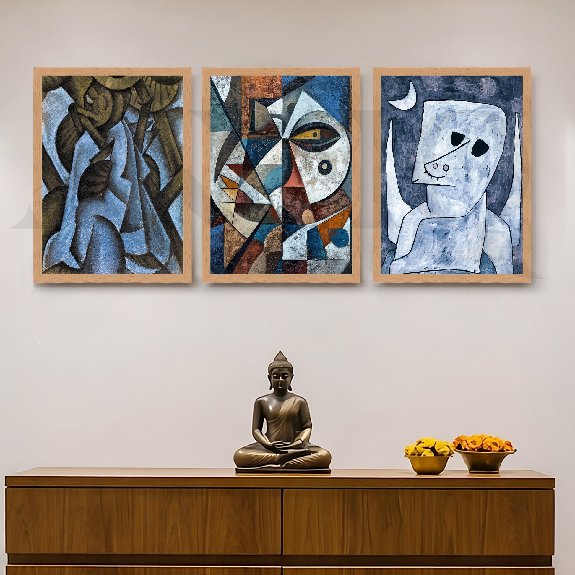 Avant-Garde Cubist Portrait Gallery Wall – Set of 3 Modern Artworks - 18 x 24 Inches for Entryway/Hallway