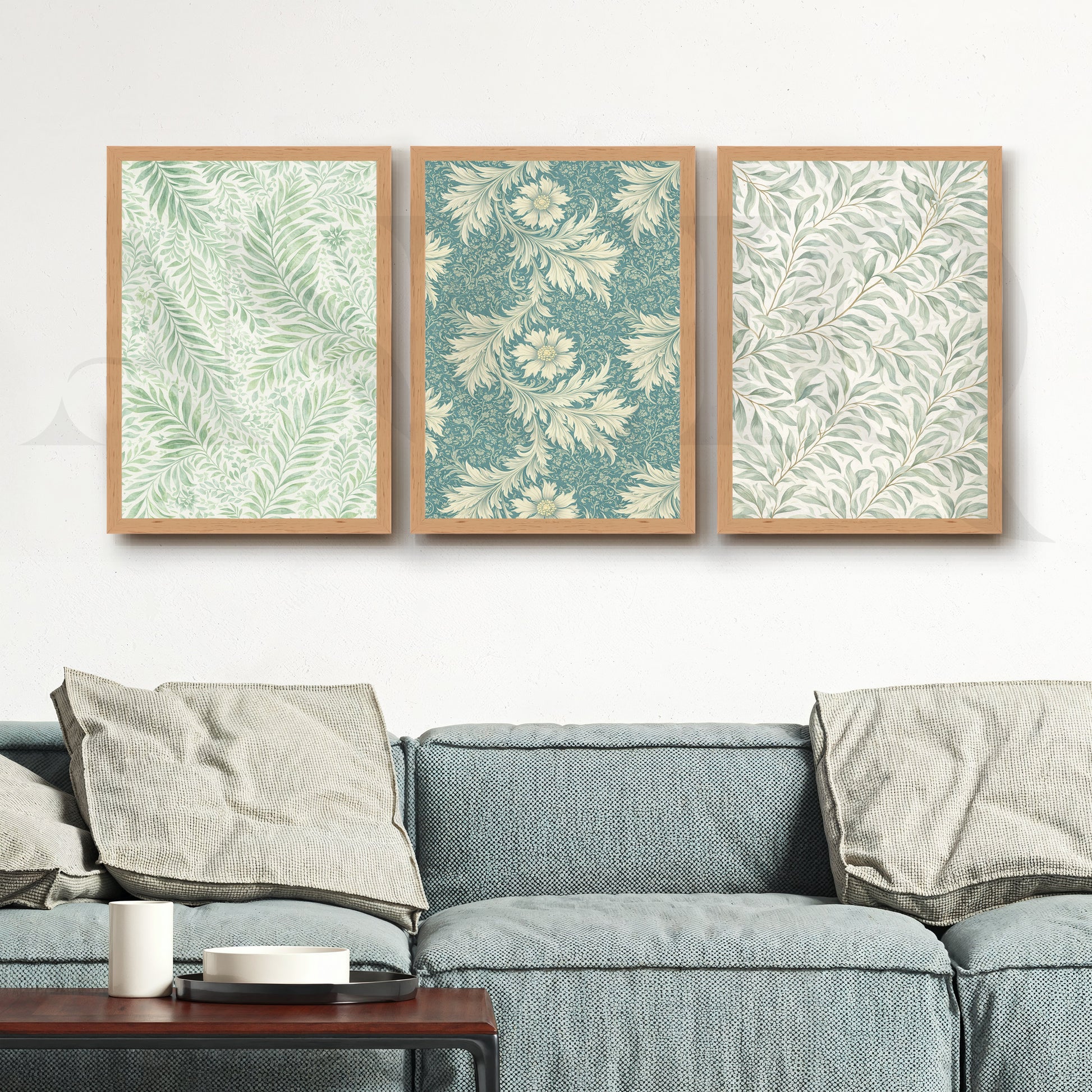 Vintage Botanical Textile Gallery Wall – Set of 3 Pattern Artworks - 18 x 24 Inches for Living Room