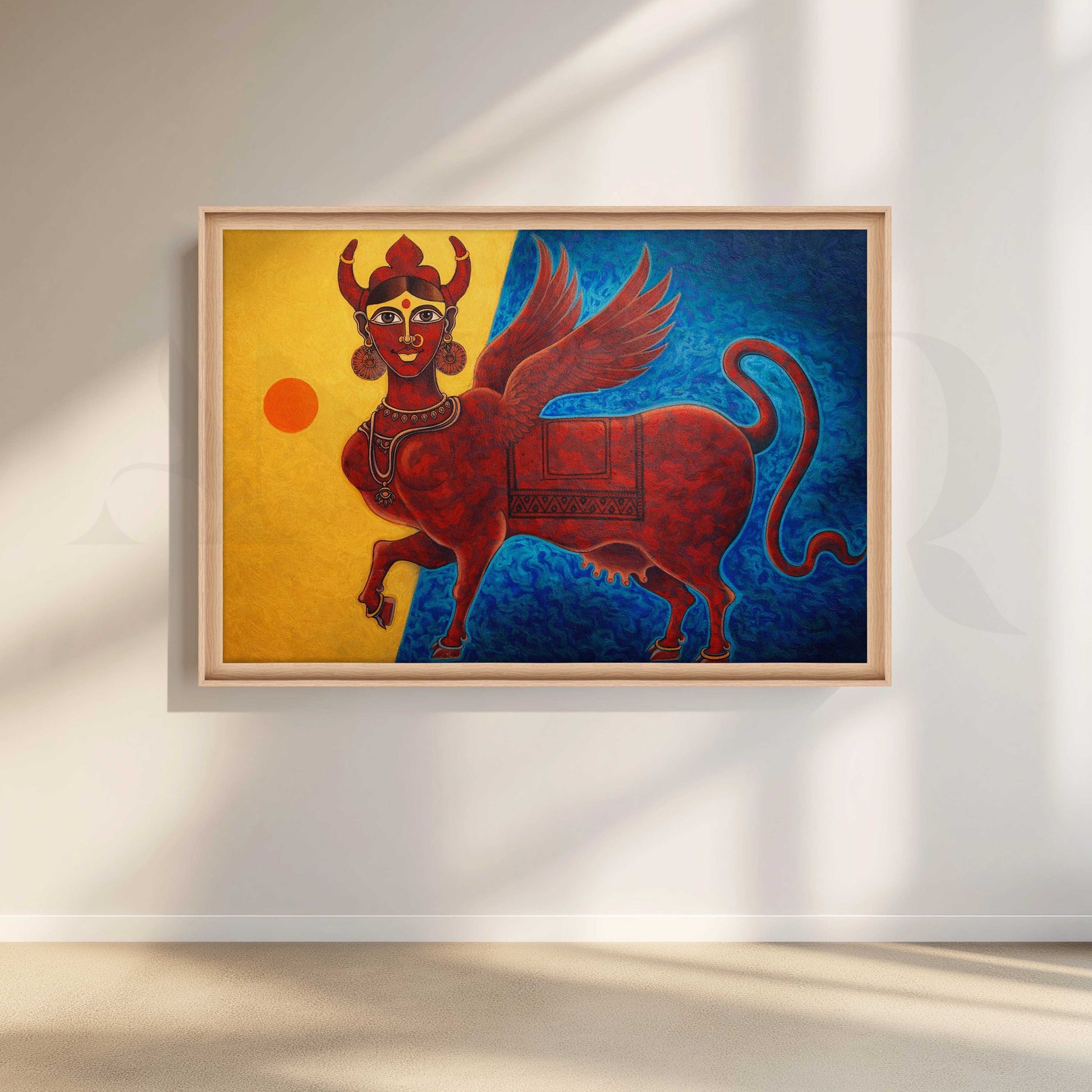 Mythical Winged Bull Canvas Artwork for Living Room