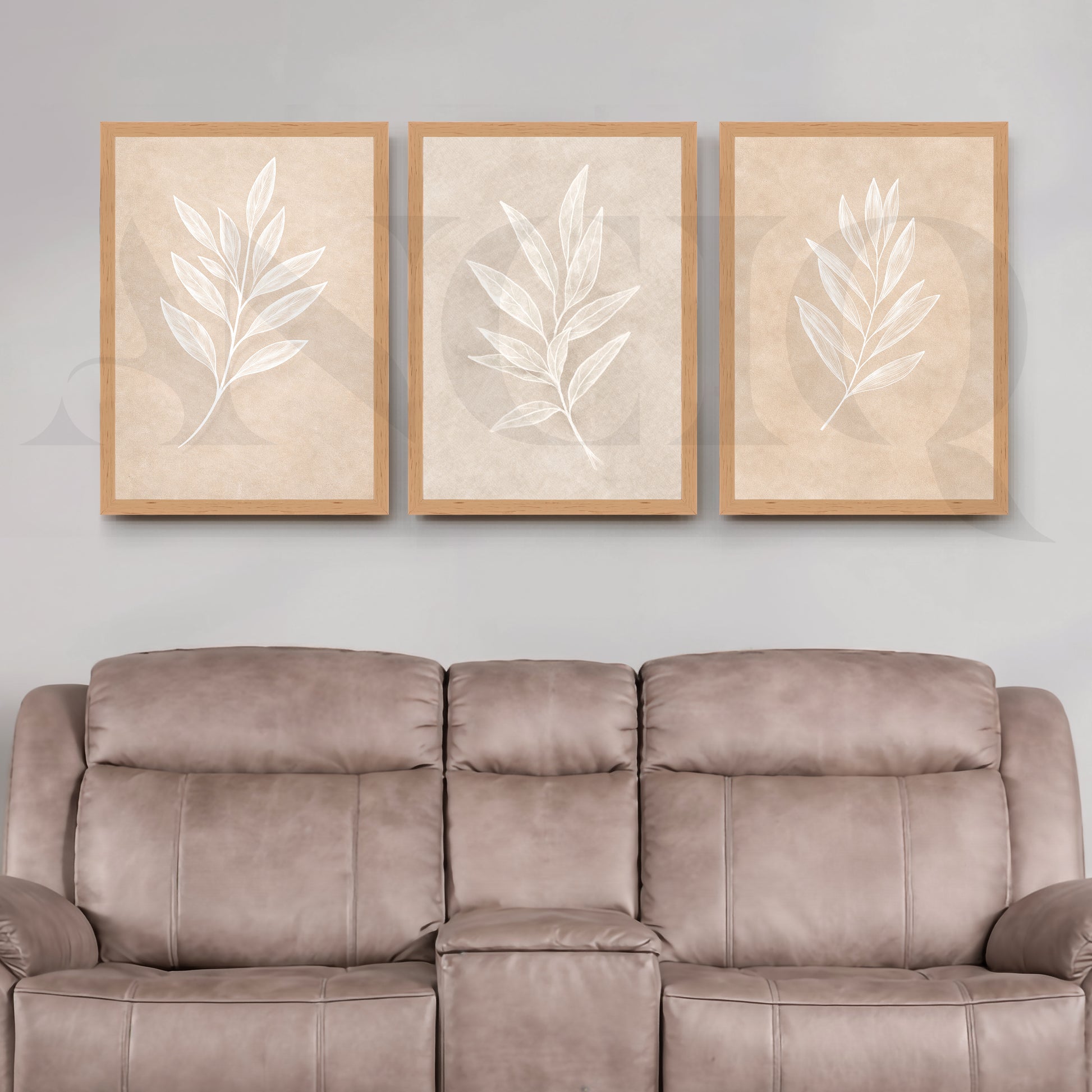 Minimal Leaf Imprint Gallery Wall – Set of 3 Botanical Artworks - 18 x 24 Inches for Living Room