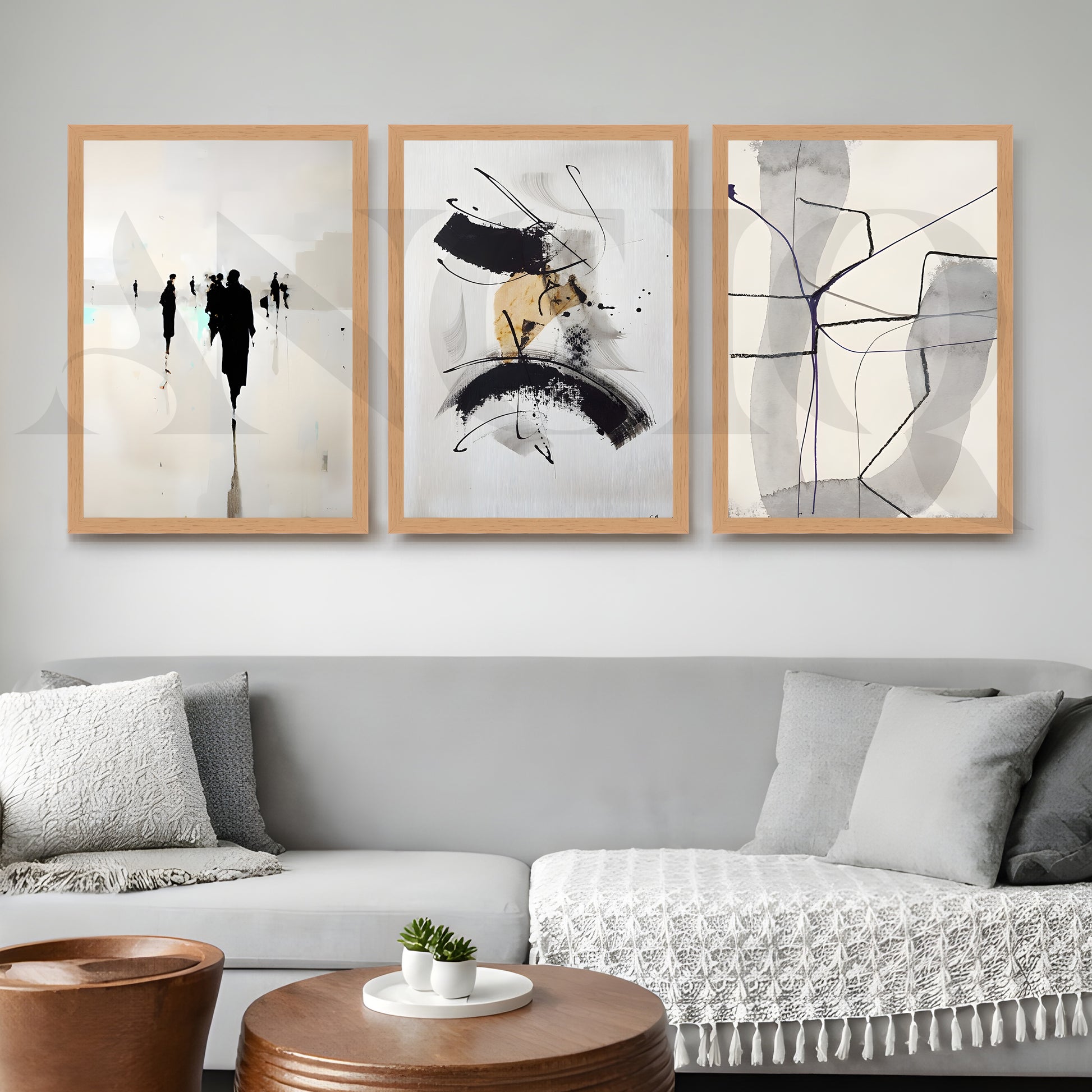 Minimal Ink Expressions Gallery Wall – Set of 3 Modern Abstract Artworks - 18 x 24 Inches for Entryway/Hallway