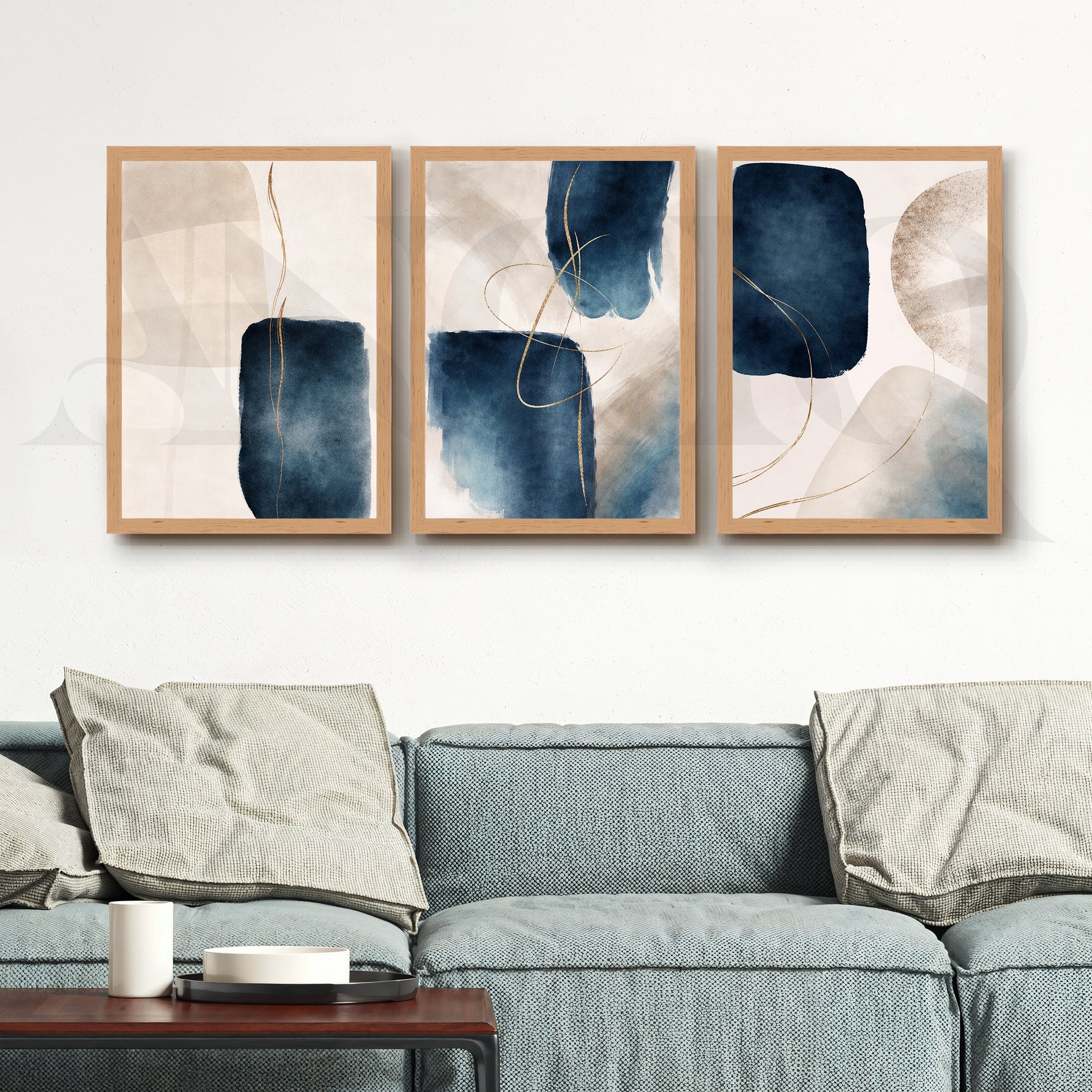 Midnight Blue Fluid Abstraction Gallery Wall – Set of 3 Contemporary Artworks - 18 x 24 Inches for Living Room