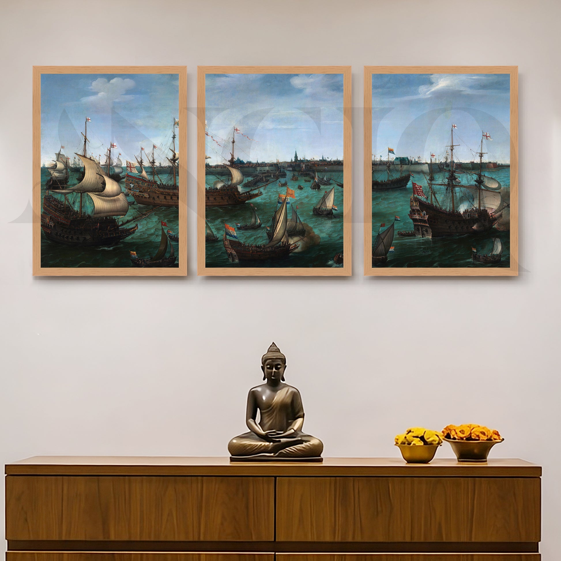 Historic Naval Fleet Gallery Wall – Set of 3 Classic Maritime Artworks - 18 x 24 Inches for Entryway/Hallway