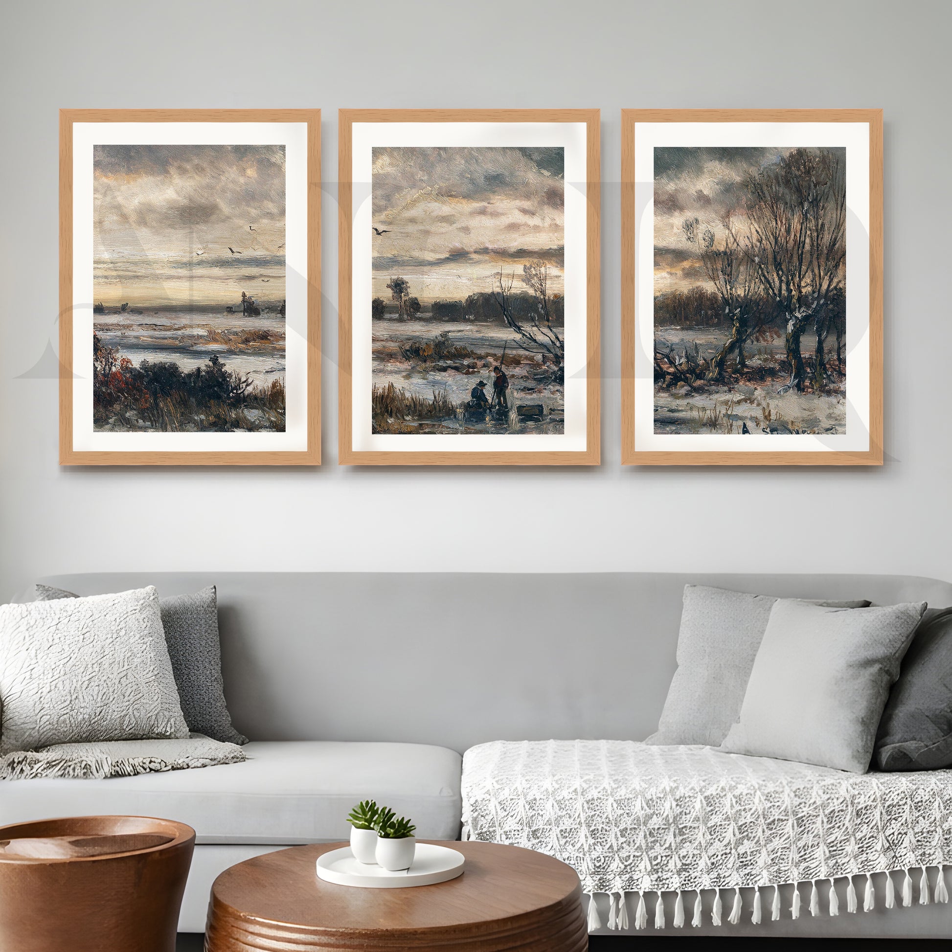 Moody Winter Countryside Gallery Wall – Set of 3 Atmospheric Landscape Artworks - 18 x 24 Inches for Living Room