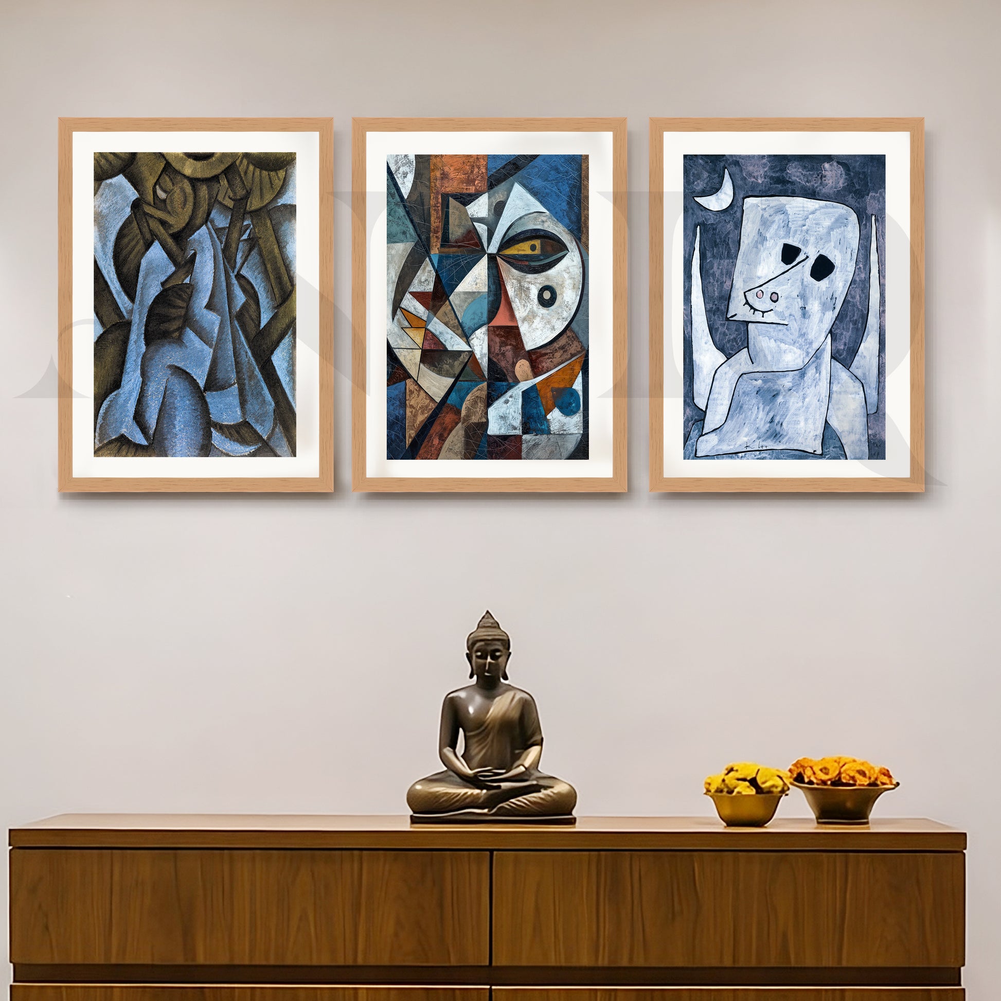 Avant-Garde Cubist Portrait Gallery Wall – Set of 3 Modern Artworks - 18 x 24 Inches for Entryway/Hallway