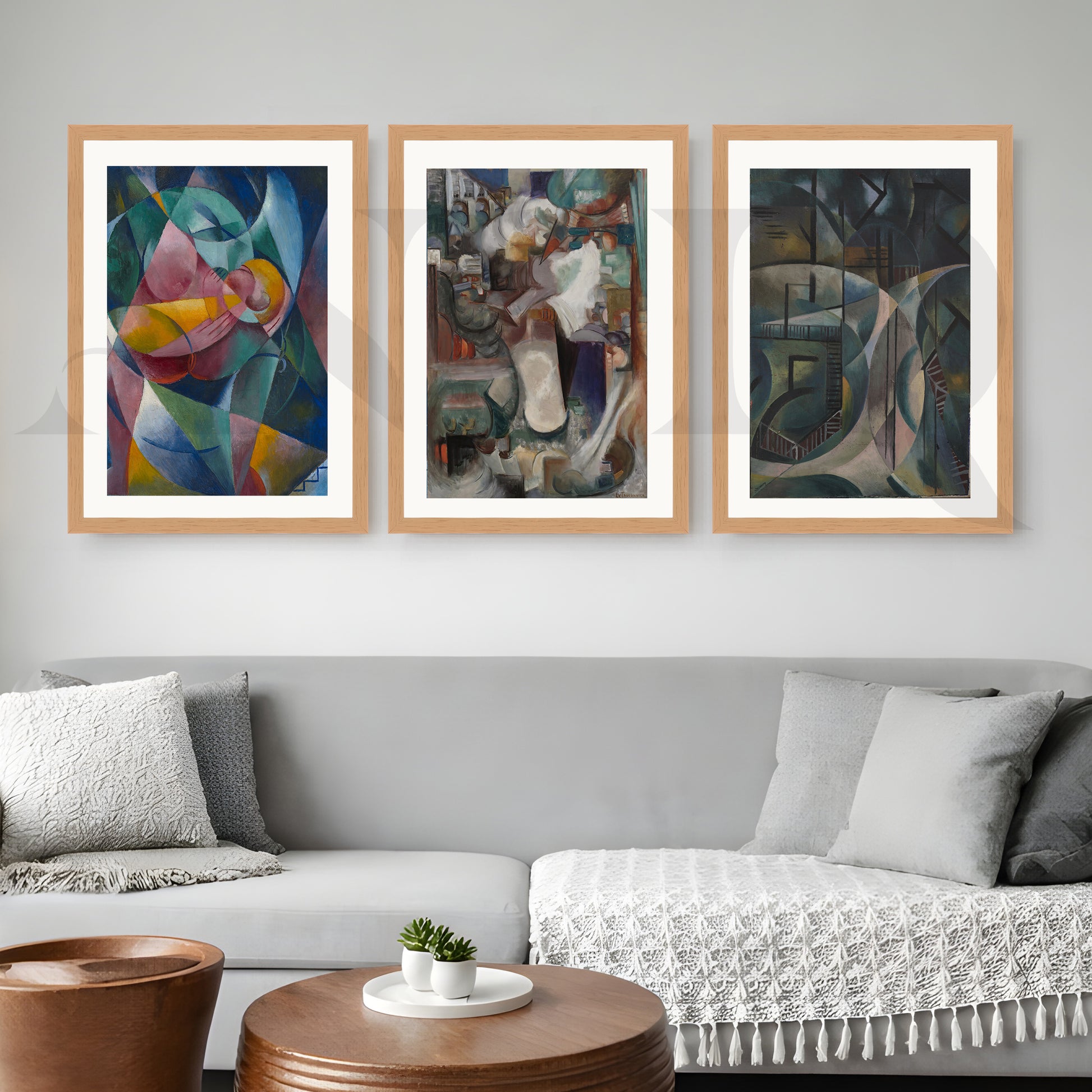Modern Cubist Expression Gallery Wall – Set of 3 Abstract Artworks - 18 x 24 Inches for Living Room