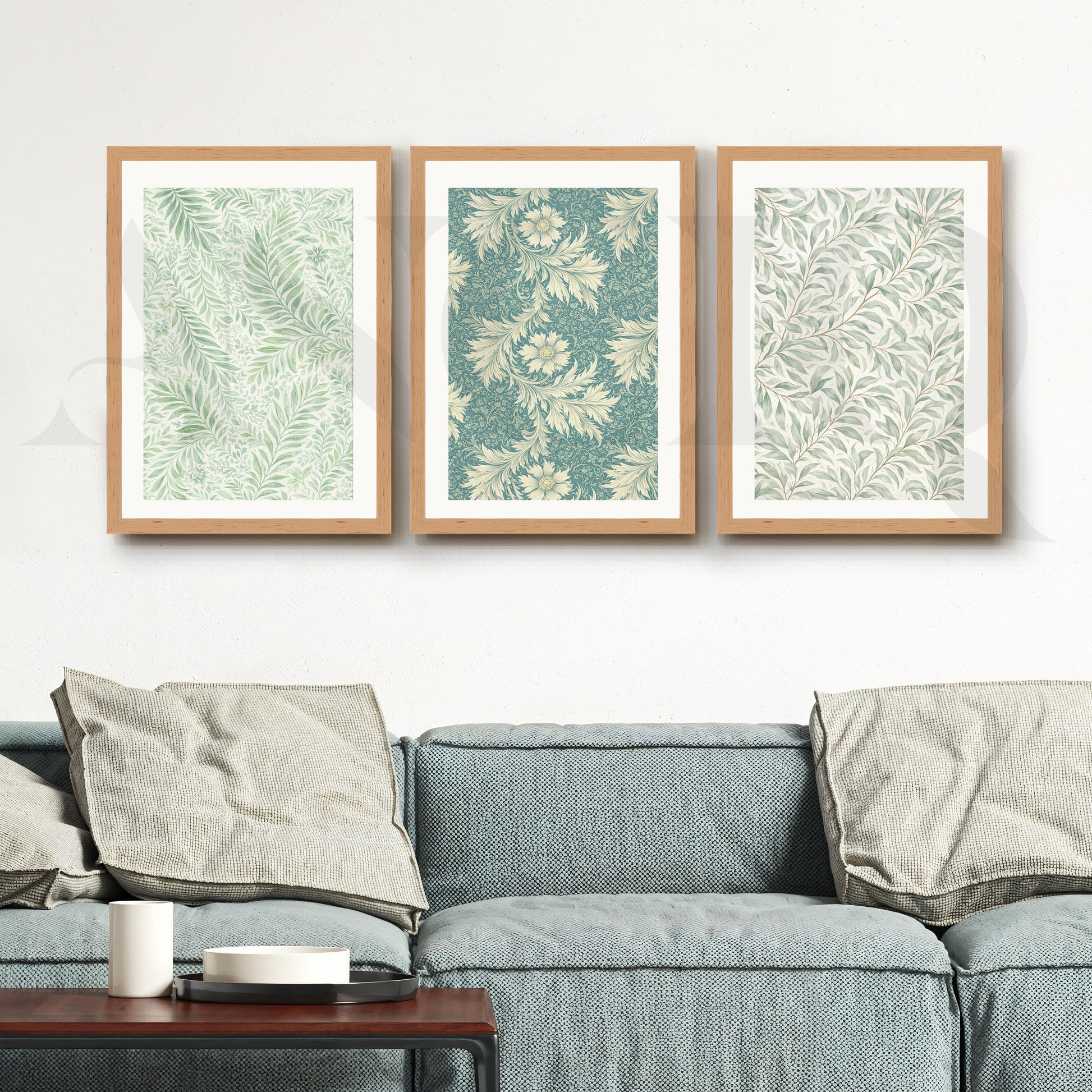 Vintage Botanical Textile Gallery Wall – Set of 3 Pattern Artworks - 18 x 24 Inches for Living Room