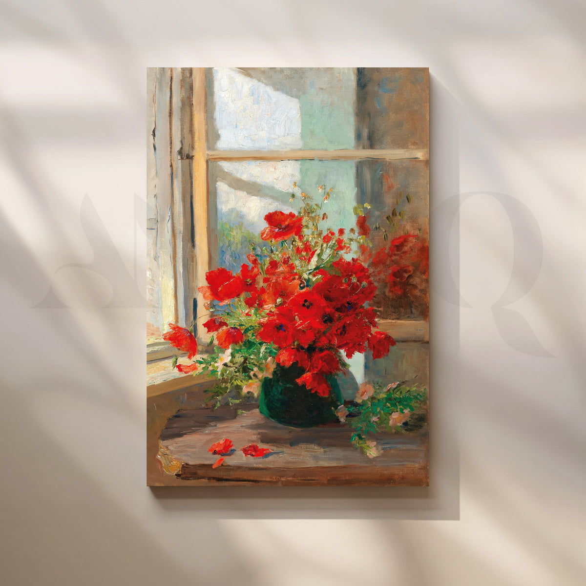 Red Poppies by Window Canvas Artwork with Gallery Wrap