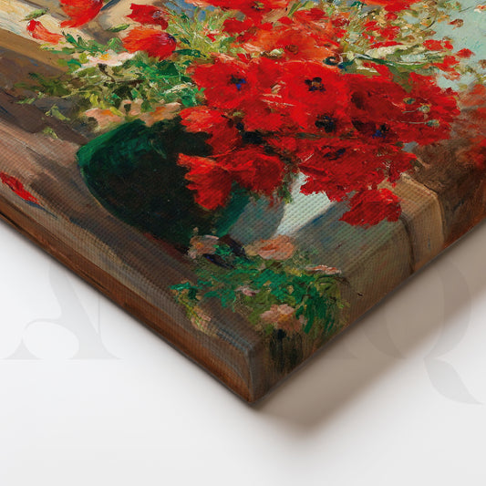 Close-up Detail Red Poppies by Window Canvas Artwork