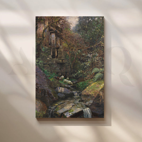Rustic Watermill & Stream Canvas Artwork